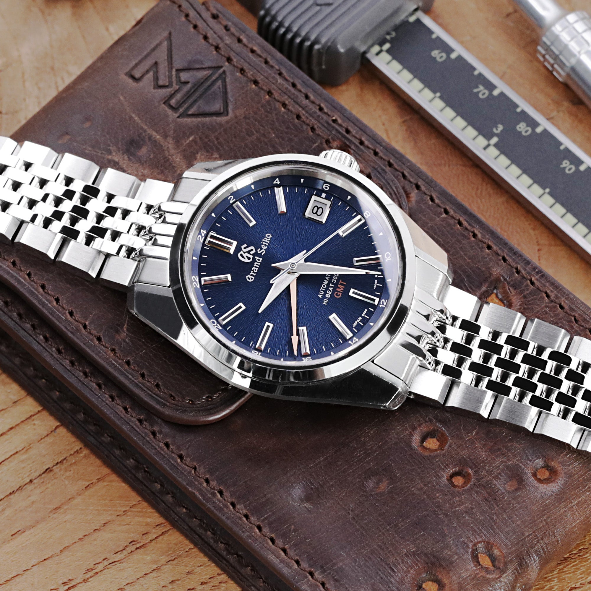 19mm Asteroid Watch Band for Grand Seiko 44GS SBGJ235, 316L Stainless Steel Brushed and Polished V-Clasp Strapcode Watch Bands