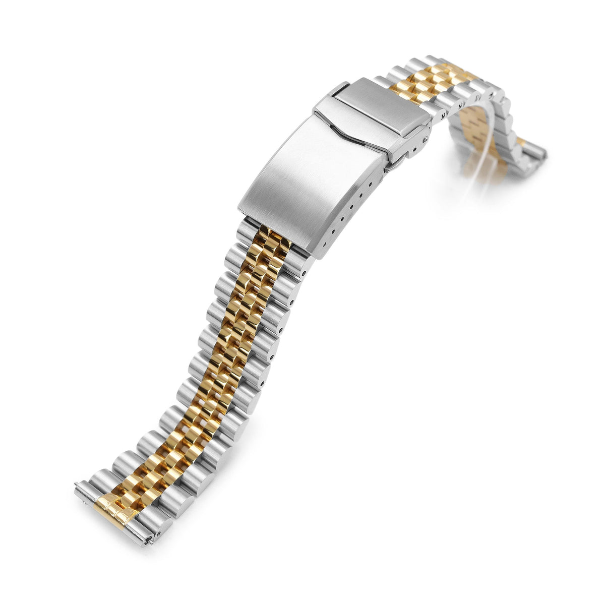 18mm or 19mm Super-JUB II QR Watch Band Straight End Quick Release, 316L Stainless Steel Two Tone IP Gold V-Clasp Strapcode Watch Bands