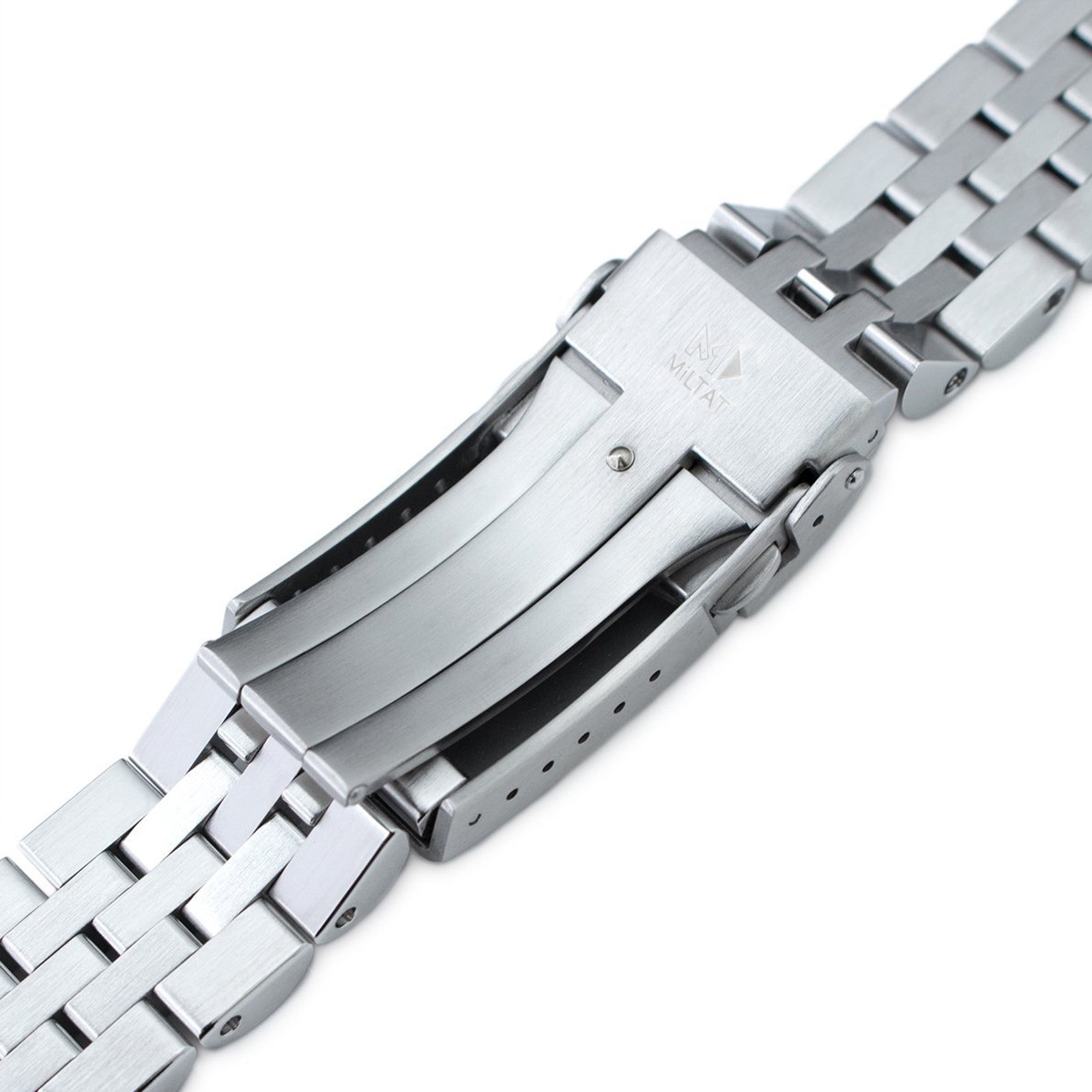 20mm Angus-J Louis JUB Watch Band for Seiko Sumo SBDC001 SBDC031 SBDC081, Stainless Steel - Brushed, Polished Center Links, V Diver Clasp