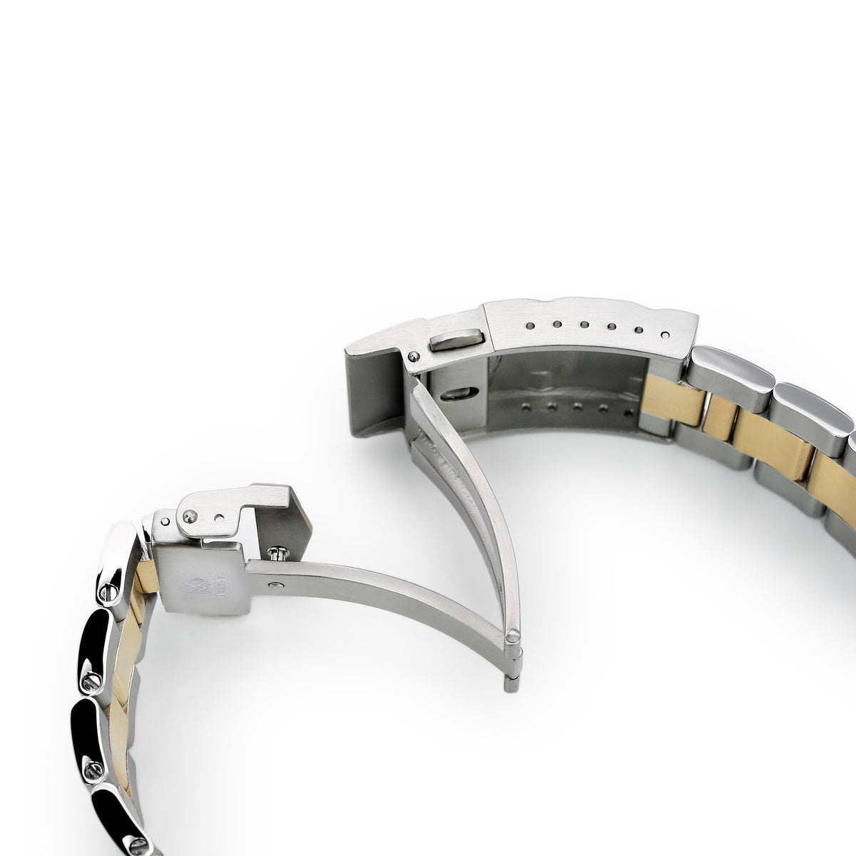 سوار ساعة Super-O Boyer مقاس 22 مم لساعات Seiko 5 Sports 42.5 مم SRPD51 SRPD55 SBSA003، ستانلس ستيل - لونين مع وصلات وسطية ذهبية لامعة، مشبك غطس SUB