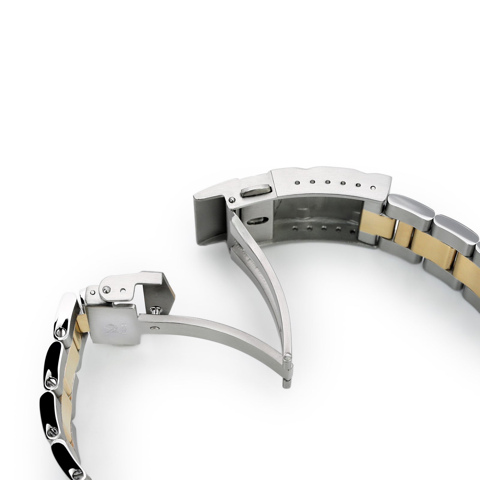 سوار ساعة Super-O Boyer مقاس 22 مم لساعات Seiko SKX007 SKX009 SKX011، ستانلس ستيل - وصلات وسطية مطلية بالذهب، إبزيم غطاس SUB مقاس 18 مم