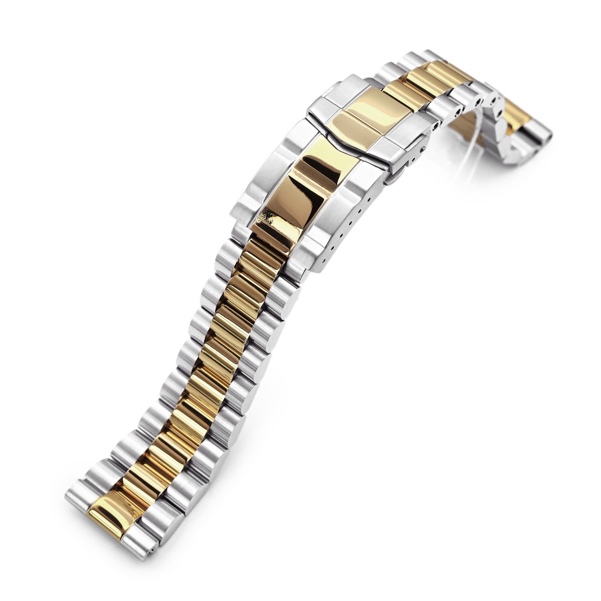 22mm Endmill Watch Band Straight End, 316L Stainless Steel Two Tone IP Gold SUB Clasp