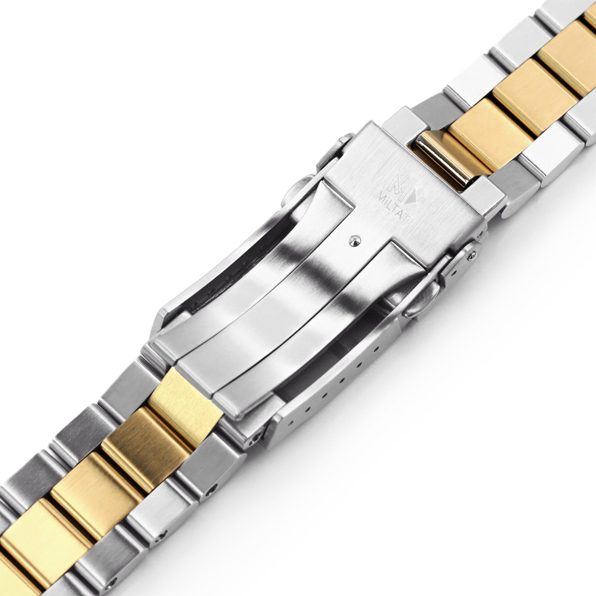 22mm Endmill Watch Band Straight End, 316L Stainless Steel Two Tone IP Gold SUB Clasp