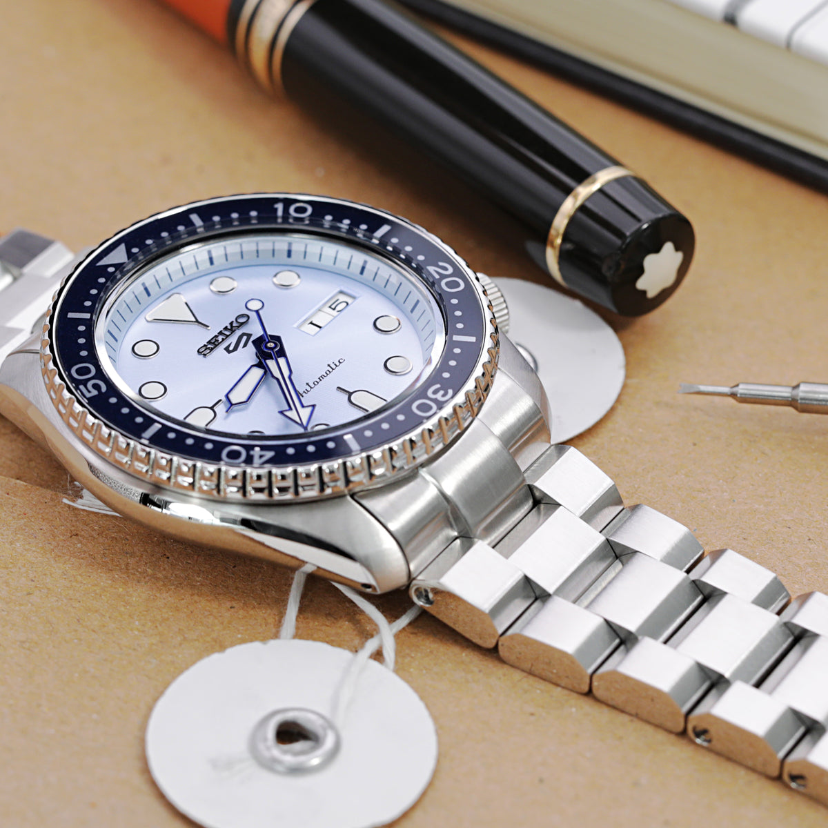 Seiko 5 Sports SRPE77 Automatic Light Blue Dial Strapcode Watch Bands