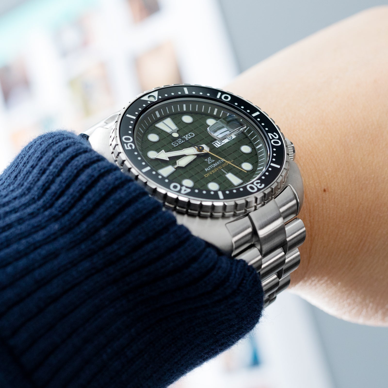 سوار ساعة Endmill مقاس 22 مم لساعات Seiko New Turtles SRP777 وSRP775 وSRPA21 (PADI)، من الستانلس ستيل المصقول، مع مشبك V Diver