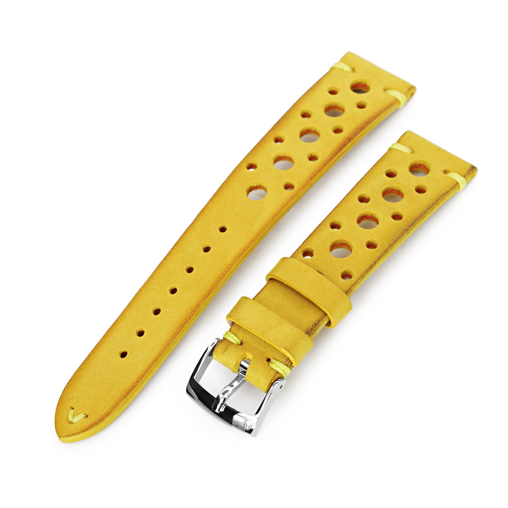 20mm Yellow Nubuck Leather Italian Handmade Racer Watch Band, P Buckle Strapcode Watch Bands