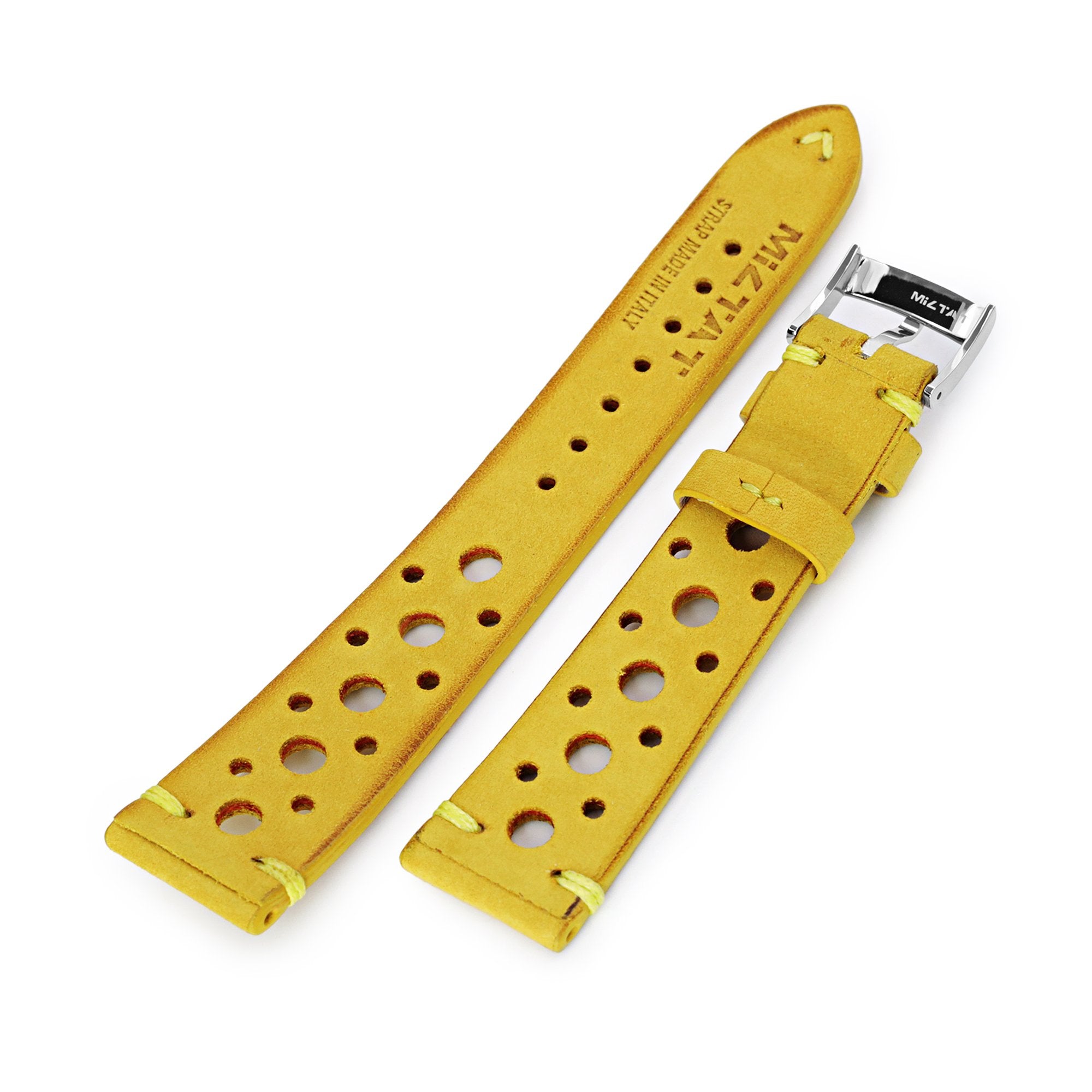 20mm Yellow Nubuck Leather Italian Handmade Racer Watch Band, P Buckle Strapcode Watch Bands