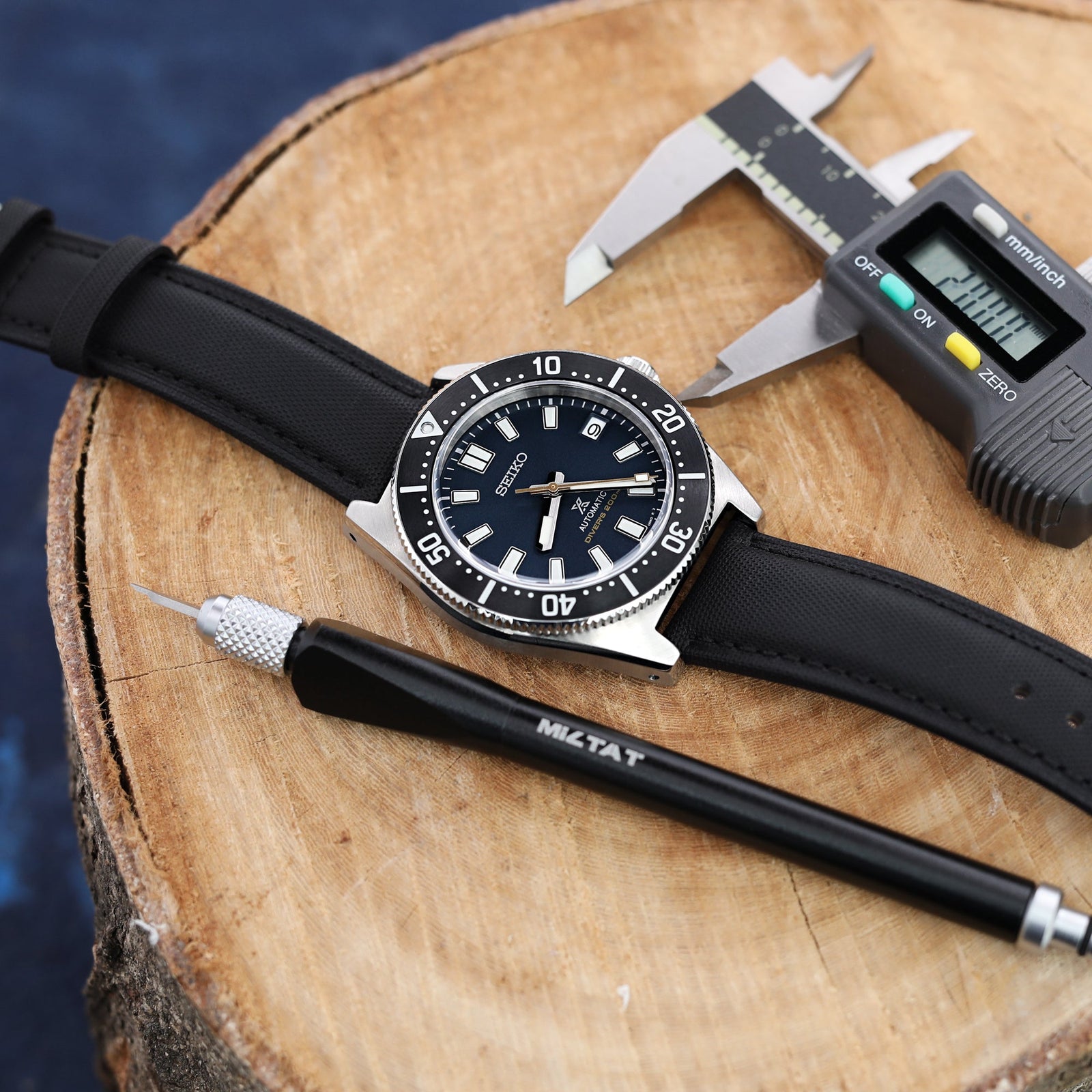 20mm or 22mm Black Woven Texture Watch Strap Black Stitching Polished Strapcode Watch Bands