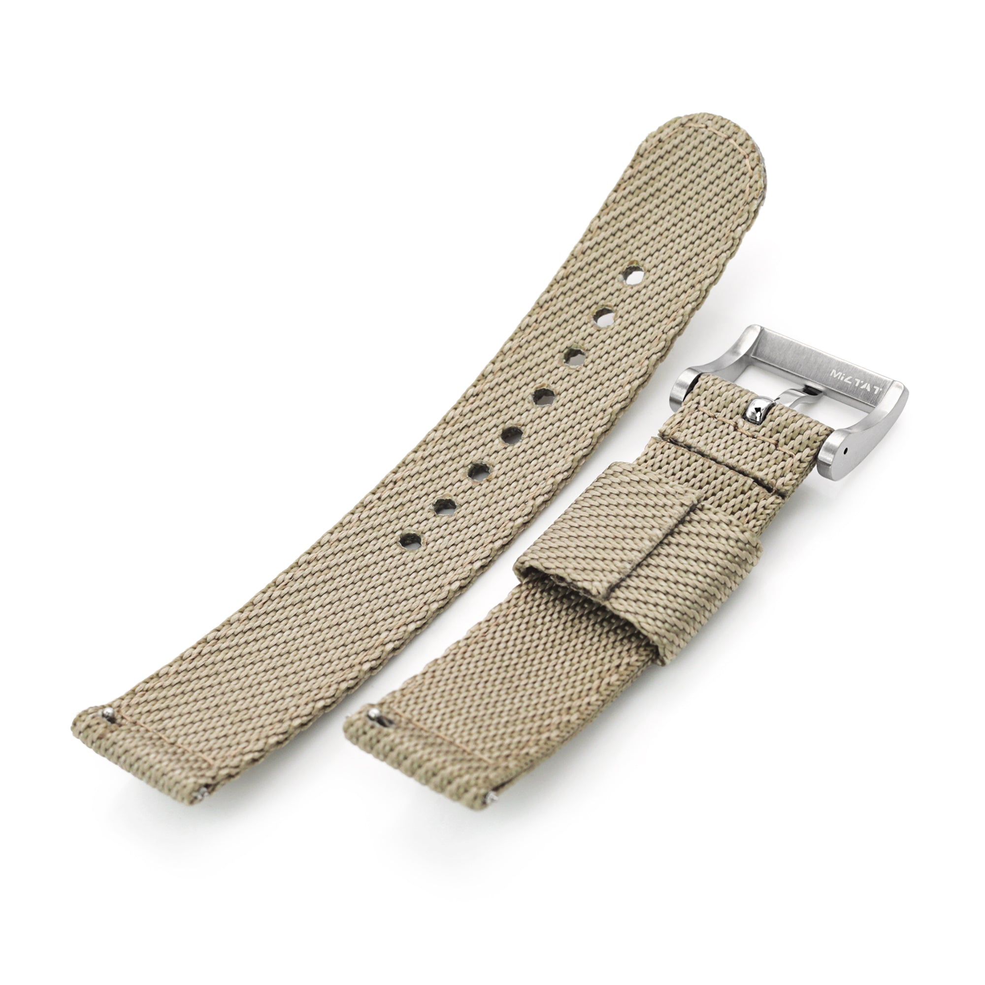2-pcs Nylon Watch Band, Khaki, Quick Release, Polished Buckle Strapcode Watch Bands