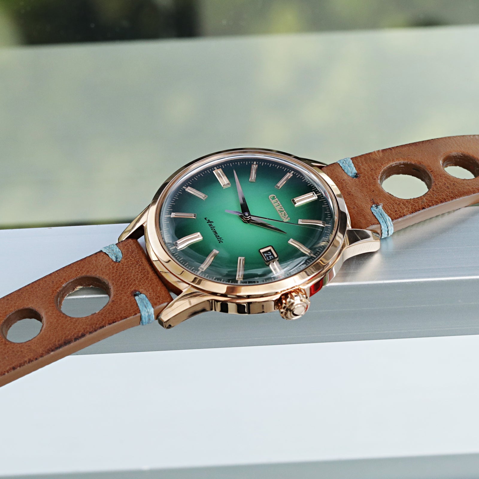 Q.R. 20mm Brown Leather Italian Handmade Racer Watch Band, Blue St.