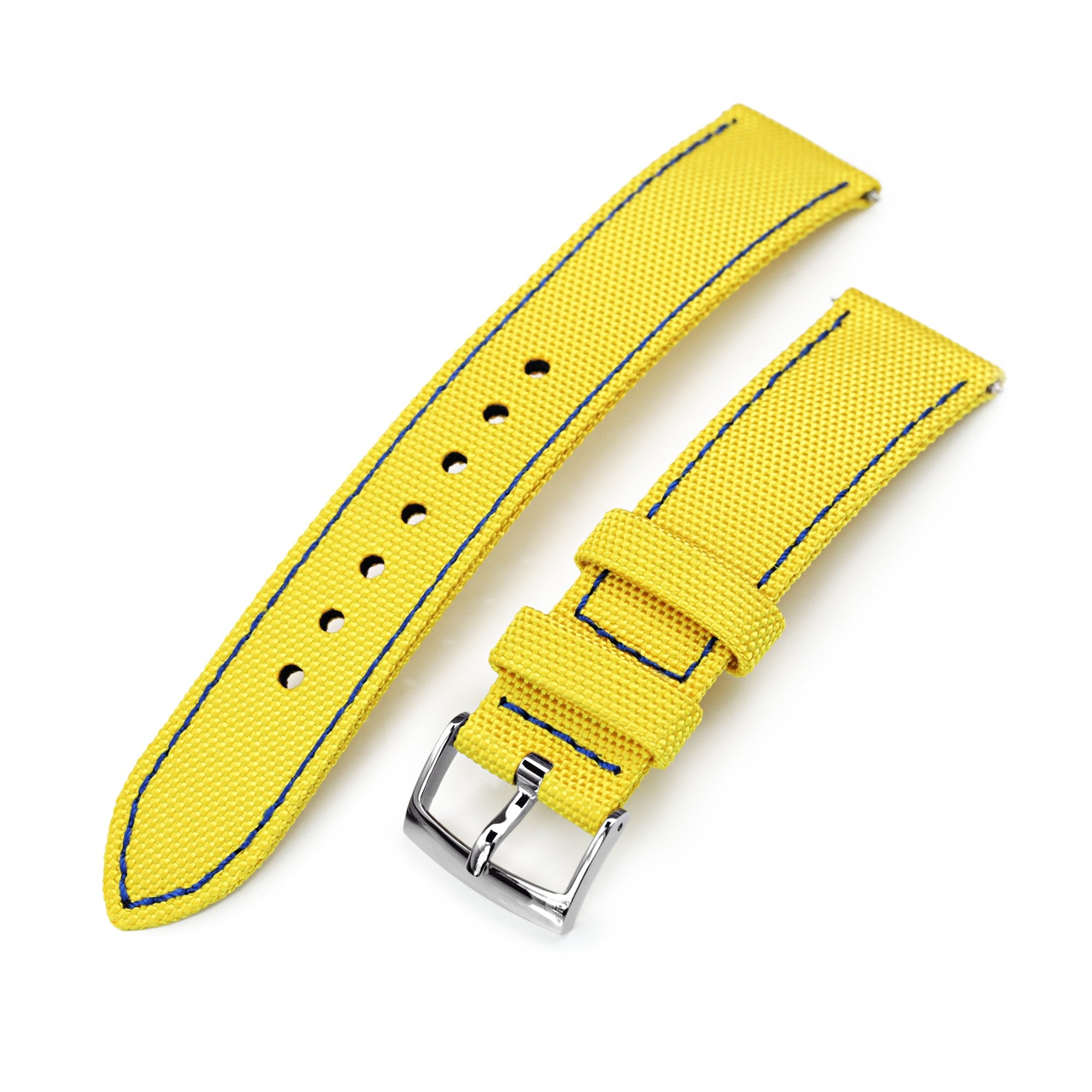 20mm Sailcloth Strap Yellow Quick Release Nylon Watch Band, Blue Stitching Strapcode Watch Bands
