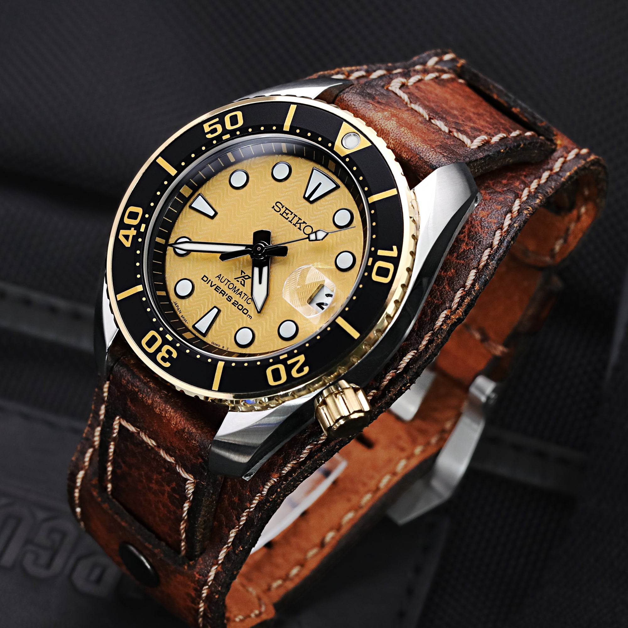 20mm Gunny X MT Dark Brown Handmade Quick Release Rivet Monster Bund Leather Strap Strapcode Watch Bands
