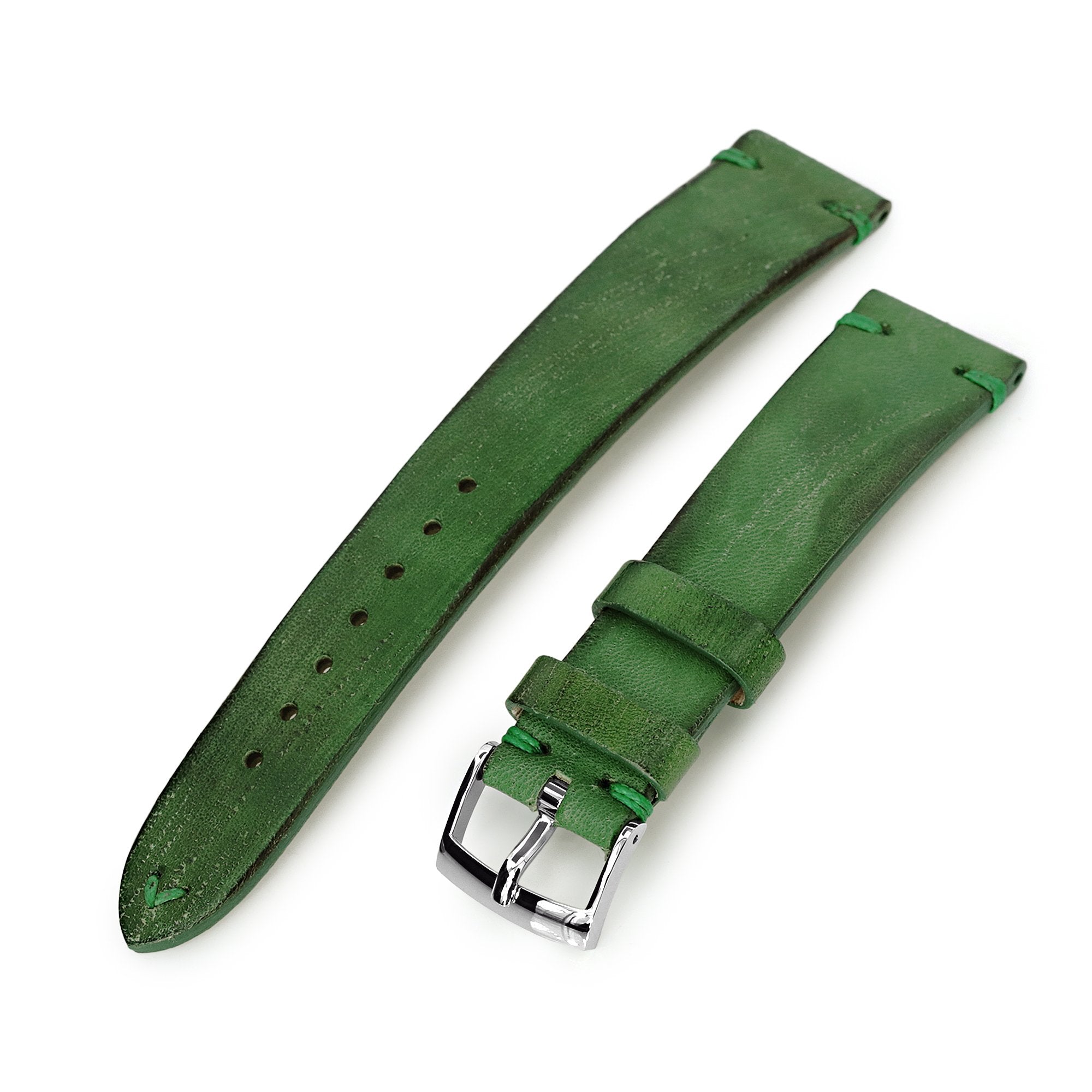 20mm Rebel Green Italian Handmade Leather of Art Watch Band, P Buckle Strapcode Watch Bands