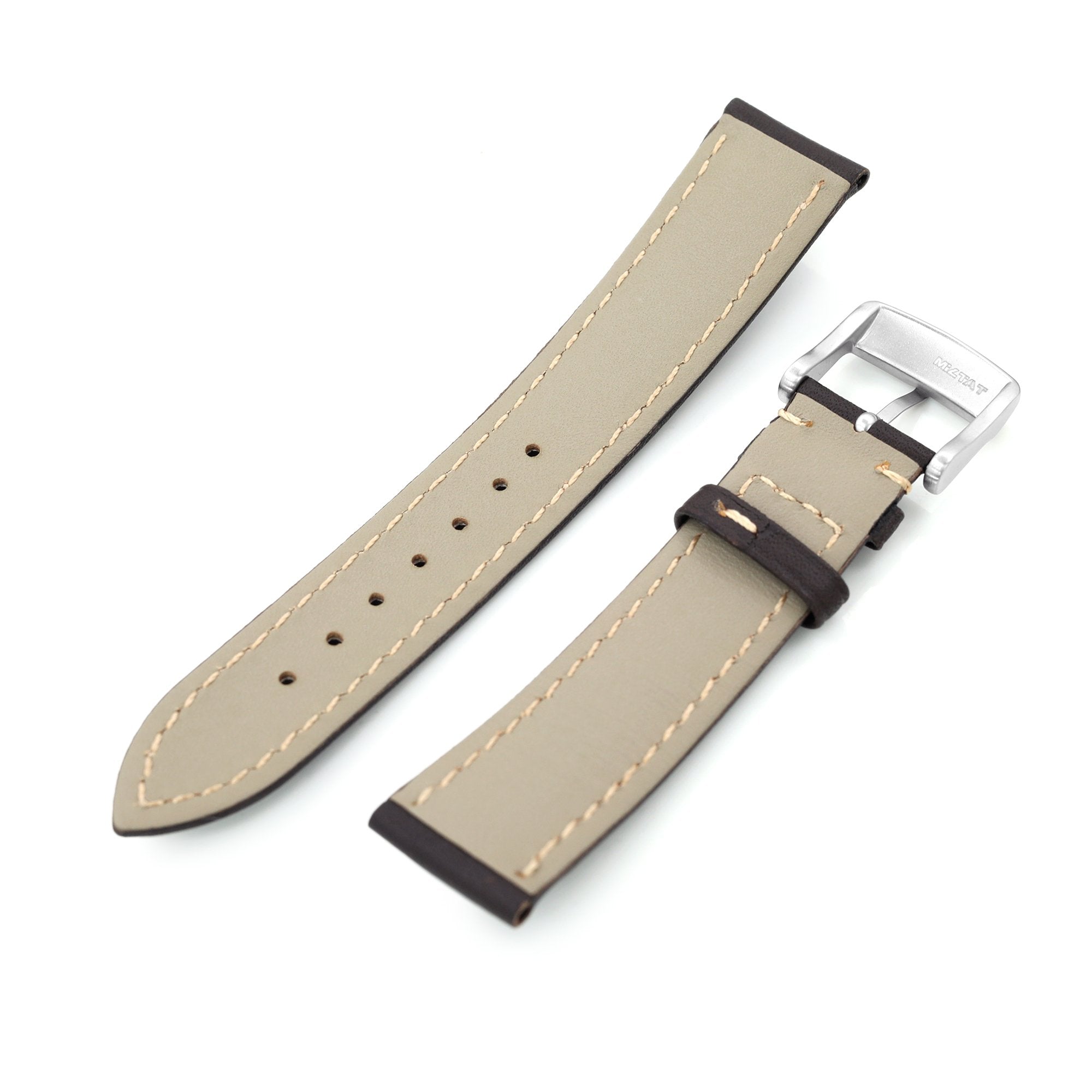 20mm Dark Brown Tapered Semi-matte Leather Watch Band, Brushed Buckle Strapcode Watch Bands