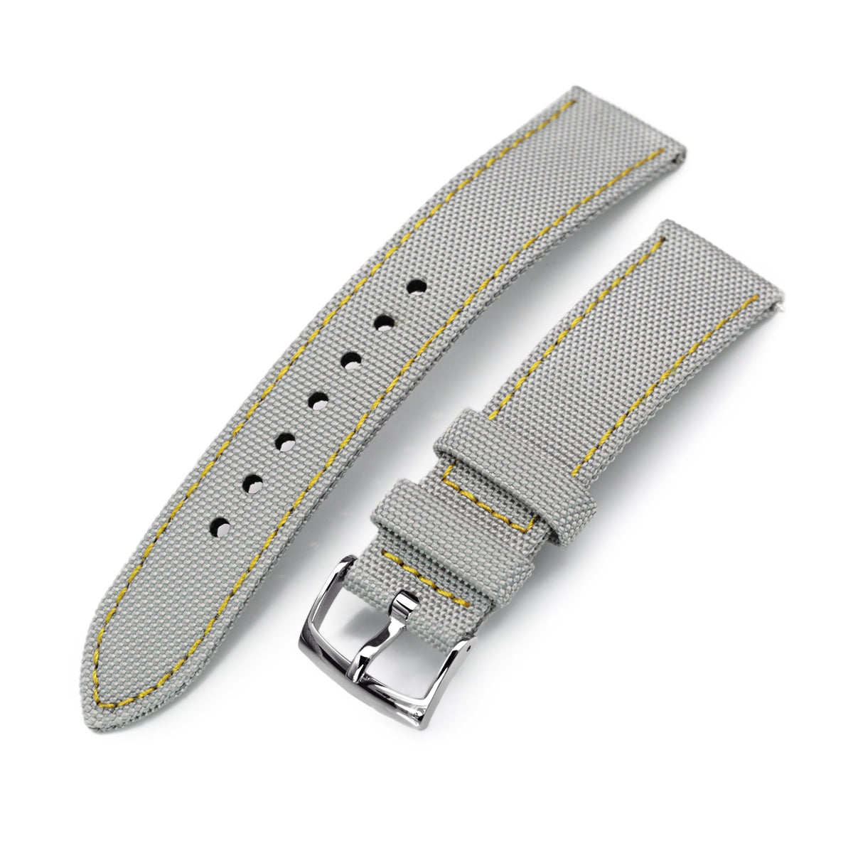 20mm Sailcloth Strap Light Grey Quick Release Nylon Watch Band, Yellow Stitching Strapcode Watch Bands