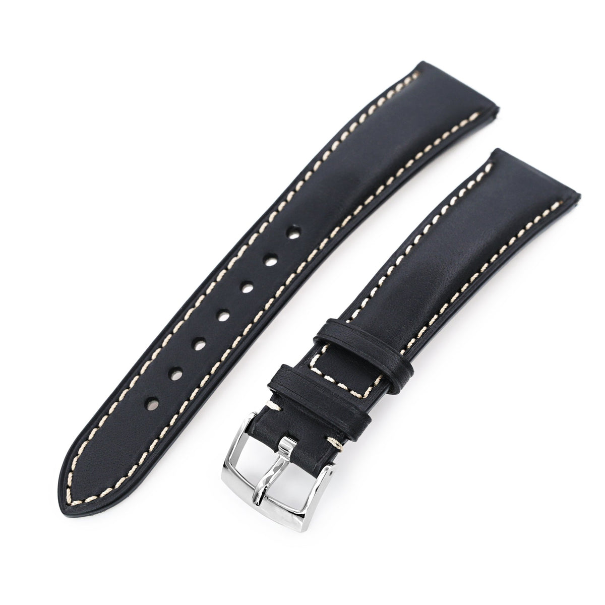 Quick Release, Black Italian Leather Tapered Watch Strap, 19mm or 20mm Strapcode Watch Bands