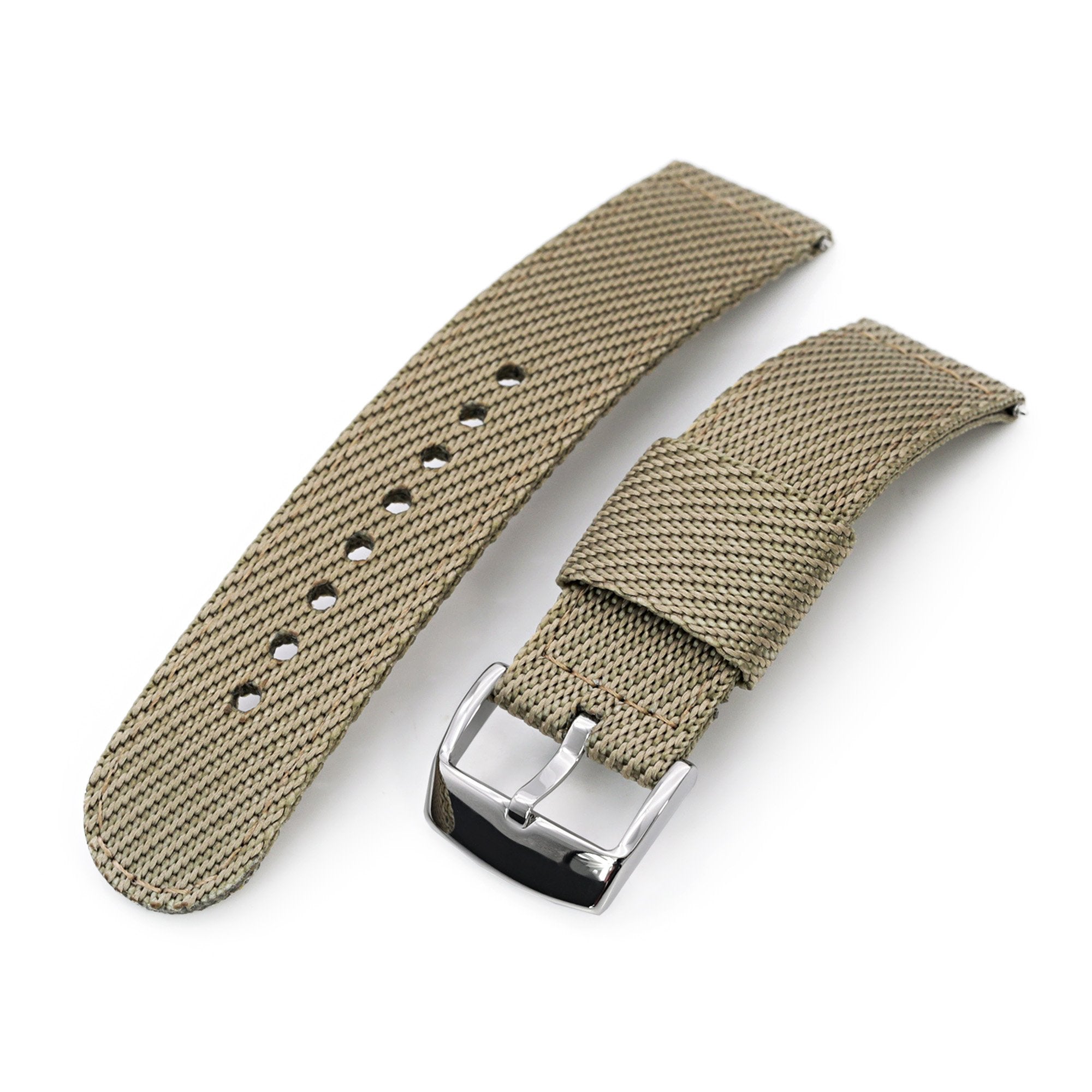 22mm 2-pcs Nylon Watch Band, Khaki, Quick Release  Strapcode Watch Bands