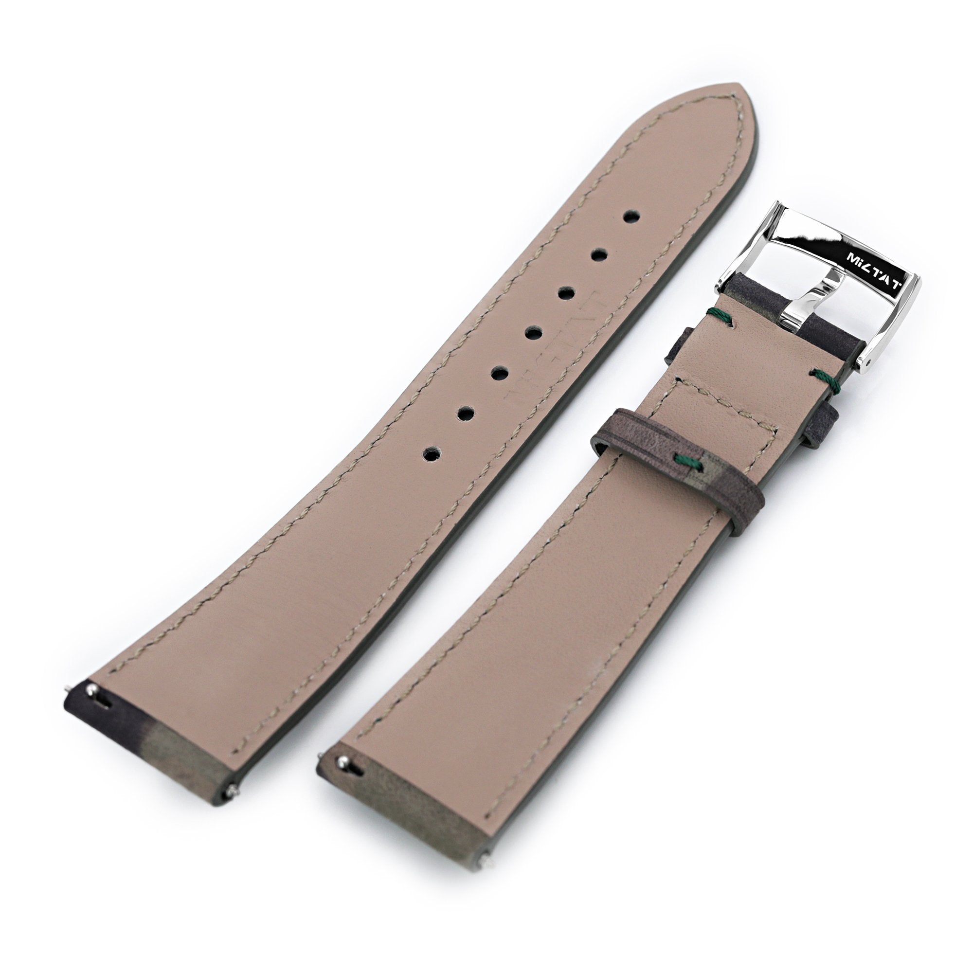 Quick Release, Forest Camo Pattern Italian Leather Tapered Watch Strap, 19mm to 22mm Strapcode Watch Bands