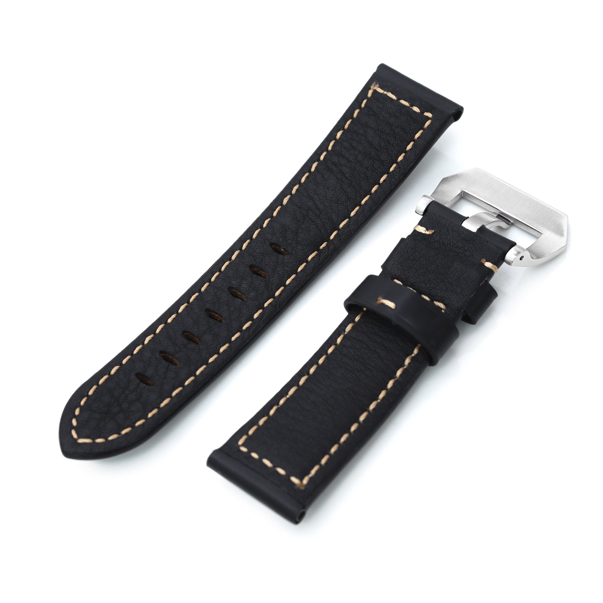 Black Tapered Smooth Leather Watch Band, 22mm or 24mm Strapcode Watch Bands