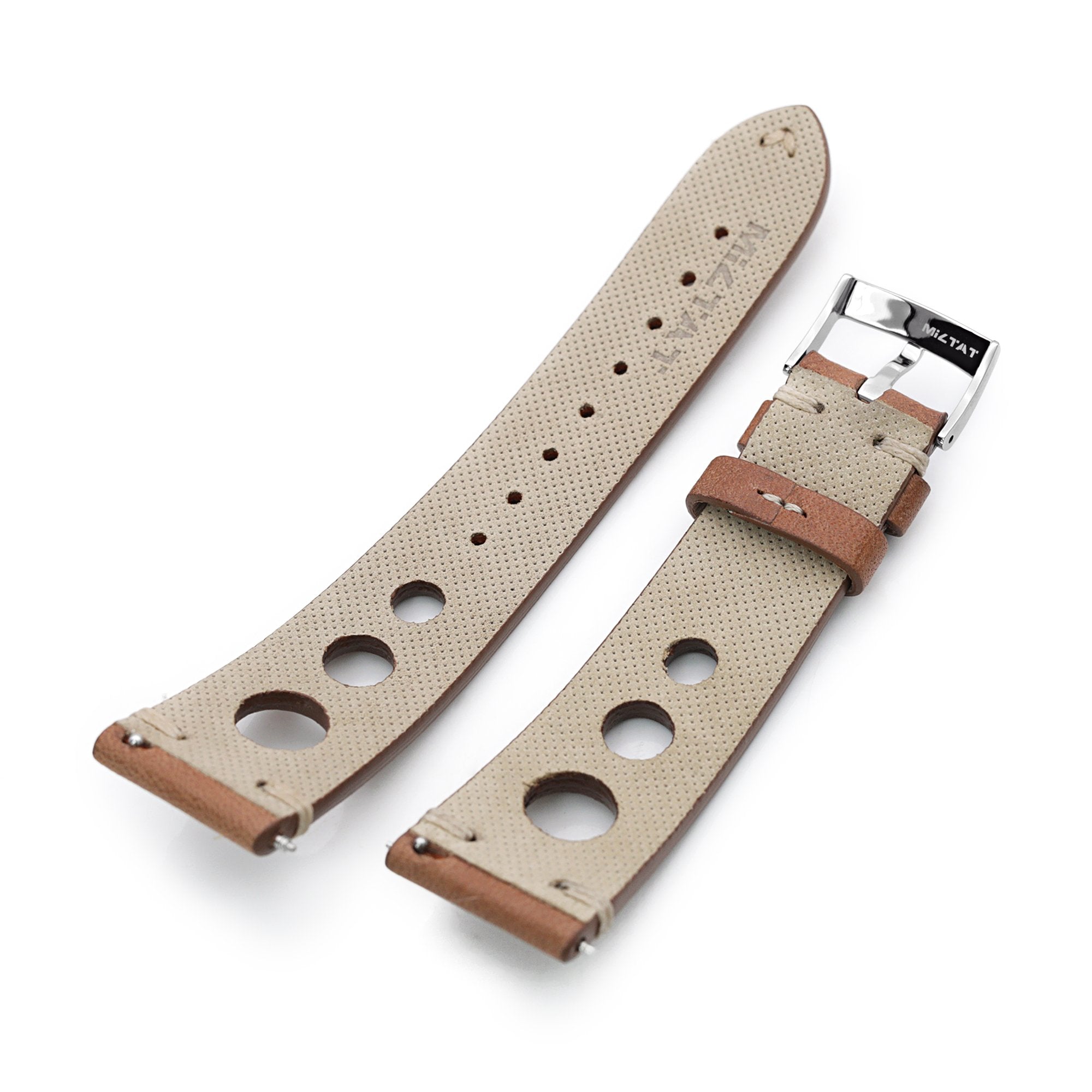 Q.R. 22mm Brown Leather Italian Handmade Racer Watch Band, Beige St. Strapcode Watch Bands