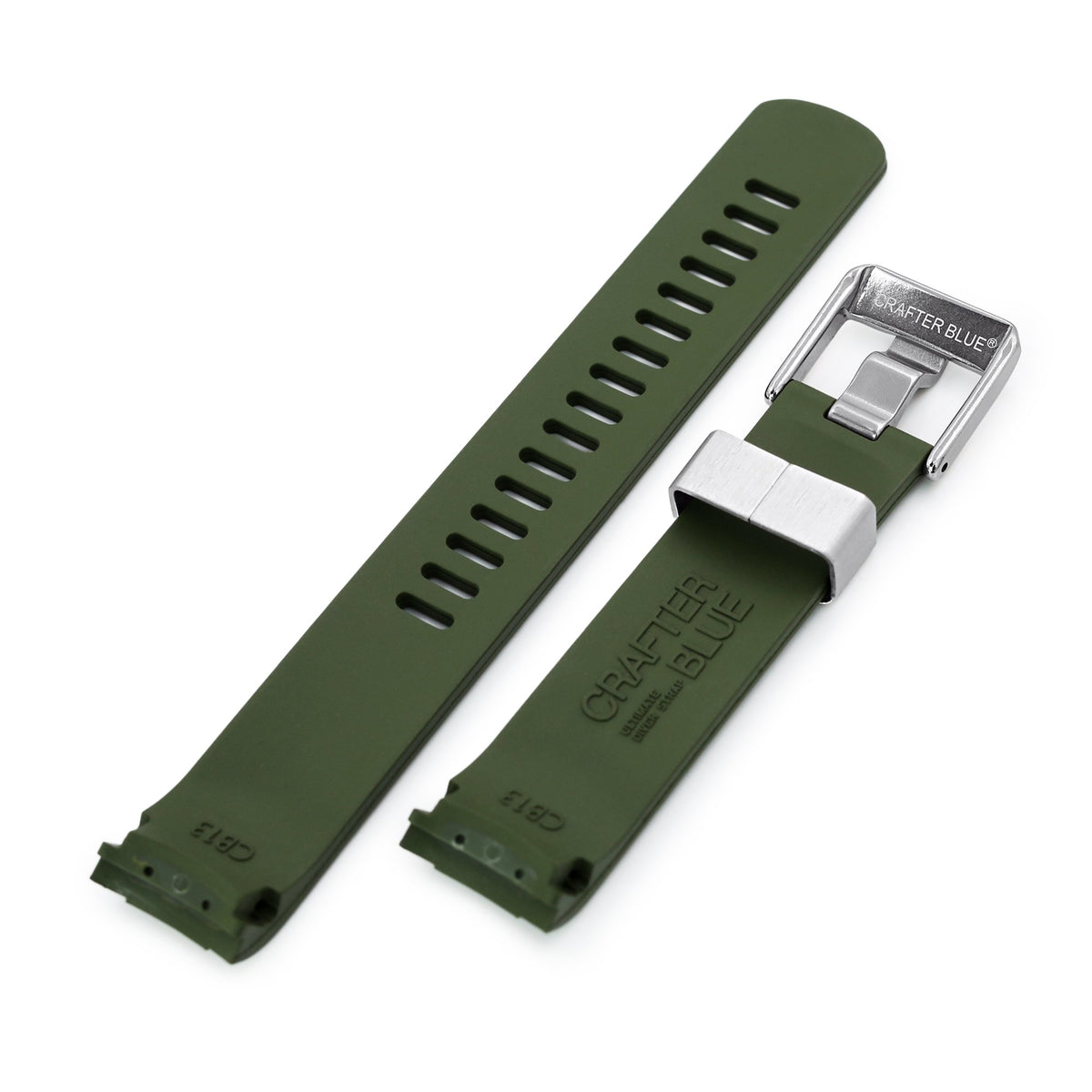 20mm Crafter Blue - Military Green Rubber Curved Lug Watch Strap for Seiko Baby MM200 &amp; Mini Turtles SRPC35 Strapcode Watch Bands