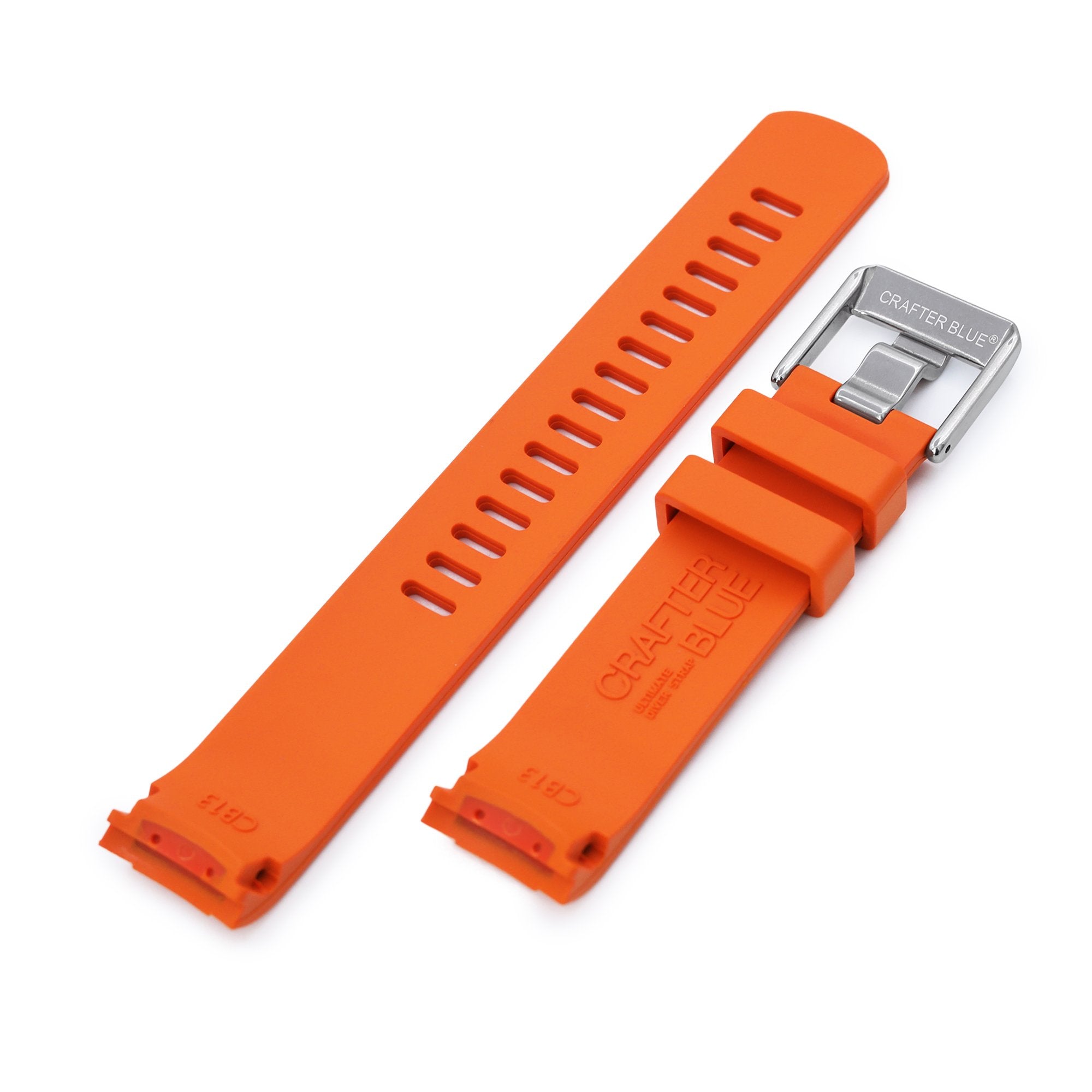20mm Crafter Blue - Orange Rubber Curved Lug Watch Strap for Seiko Baby MM200 & Mini Turtles SRPC35 Strapcode Watch Bands