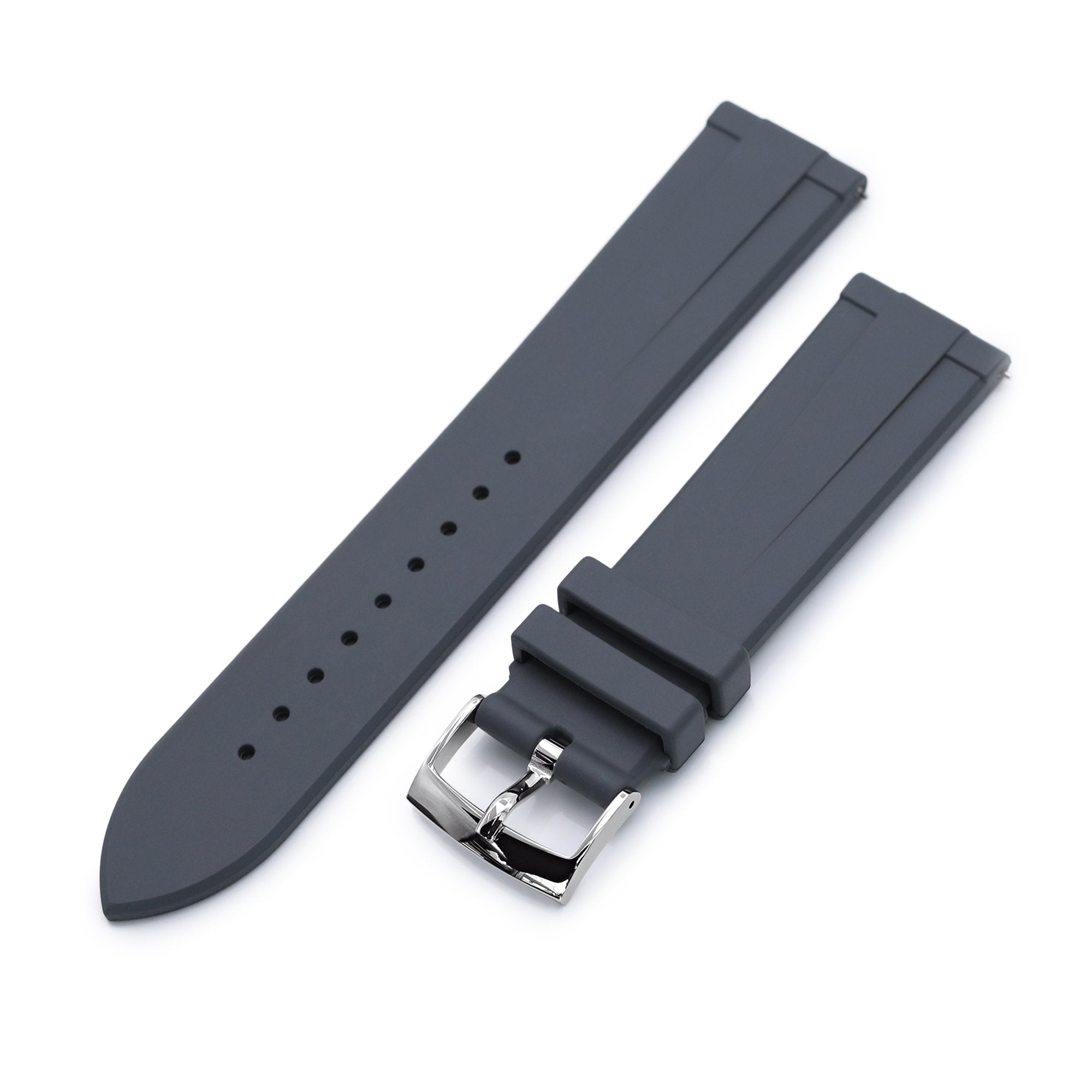 20mm Quick Release Watch Band Grey Raised Center FKM Rubber Strap, Brushed Strapcode Watch Bands