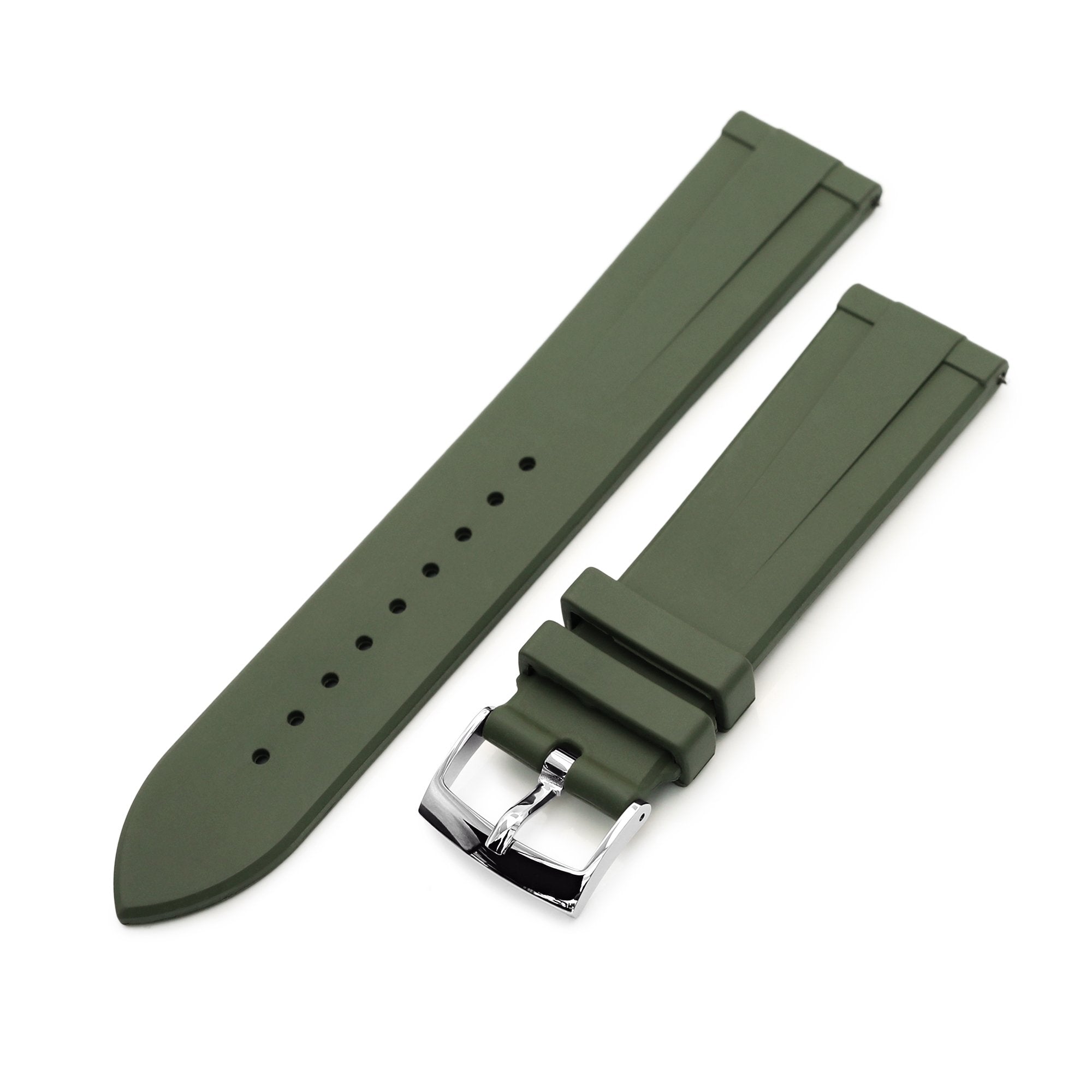 20mm Quick Release Watch Band Military Green Raised Center FKM Rubber Strap, Brushed Strapcode Watch Bands