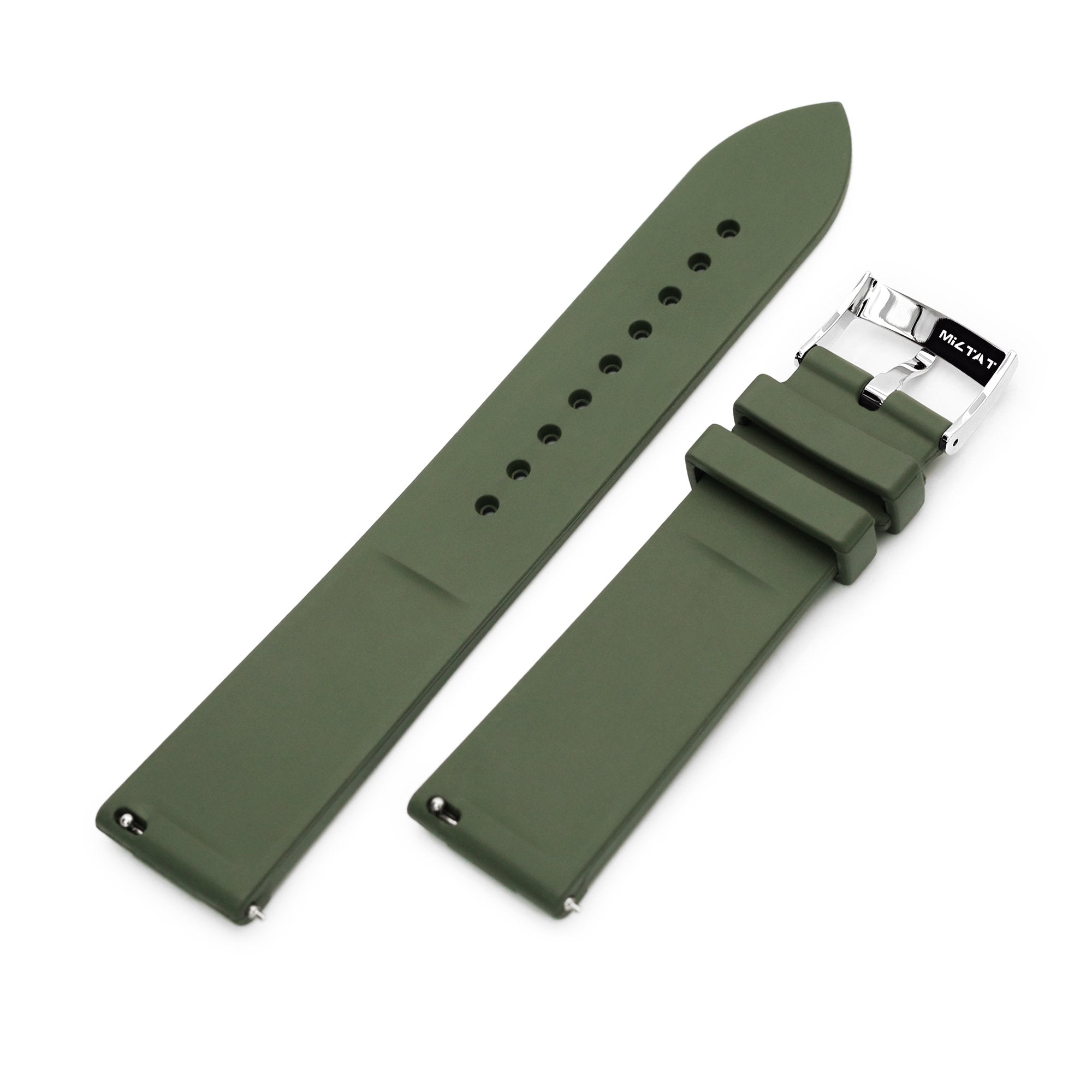 20mm Quick Release Watch Band Military Green Raised Center FKM Rubber Strap, Brushed Strapcode Watch Bands