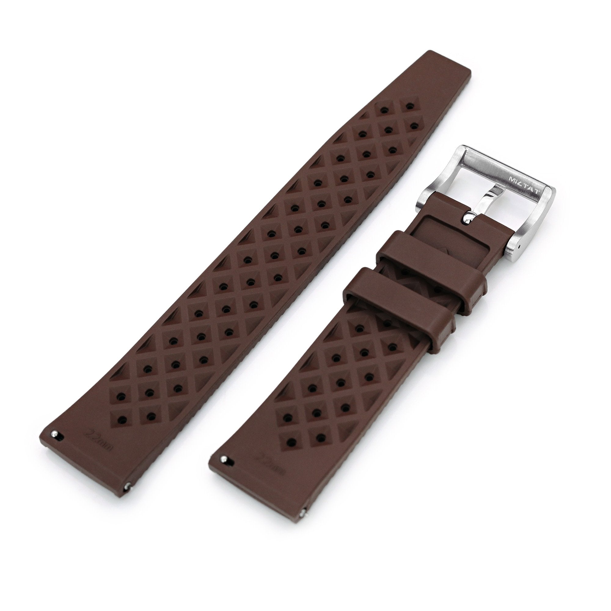 Quick Release Brown Tropical-Style Pro FKM rubber watch strap, 20mm or 22mm Strapcode Watch Bands