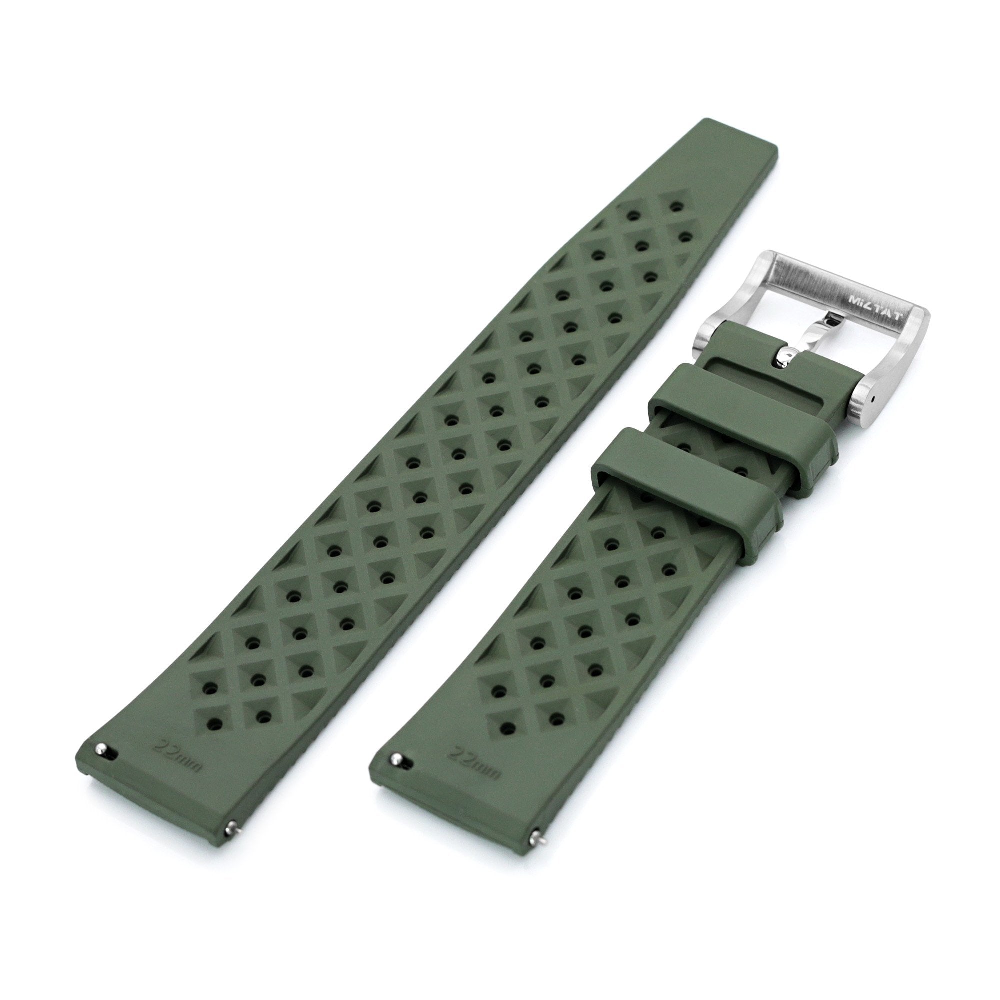 Quick Release Military Green Tropical-Style Pro FKM rubber watch strap, 20mm or 22mm Strapcode Watch Bands