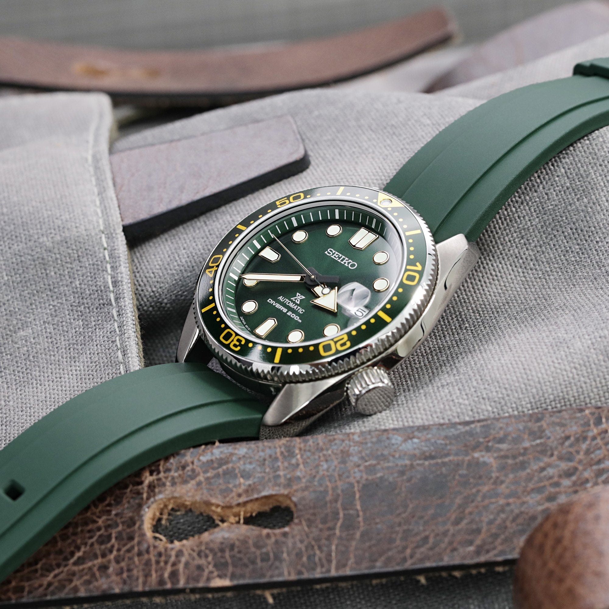 FKM08 Green FKM Quick Release rubber watch strap, 20mm Strapcode Watch Bands