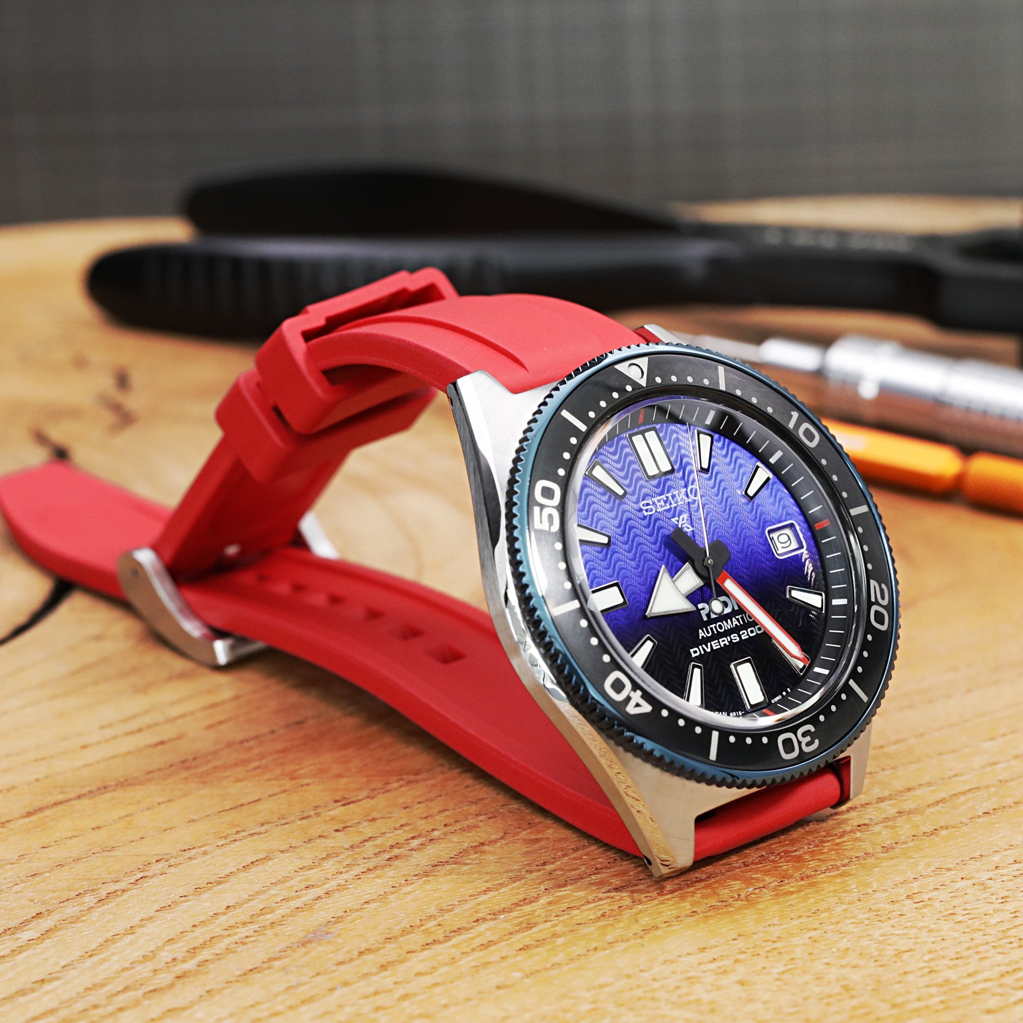 FKM08 Red FKM Quick Release rubber watch strap, 20mm Strapcode Watch Bands