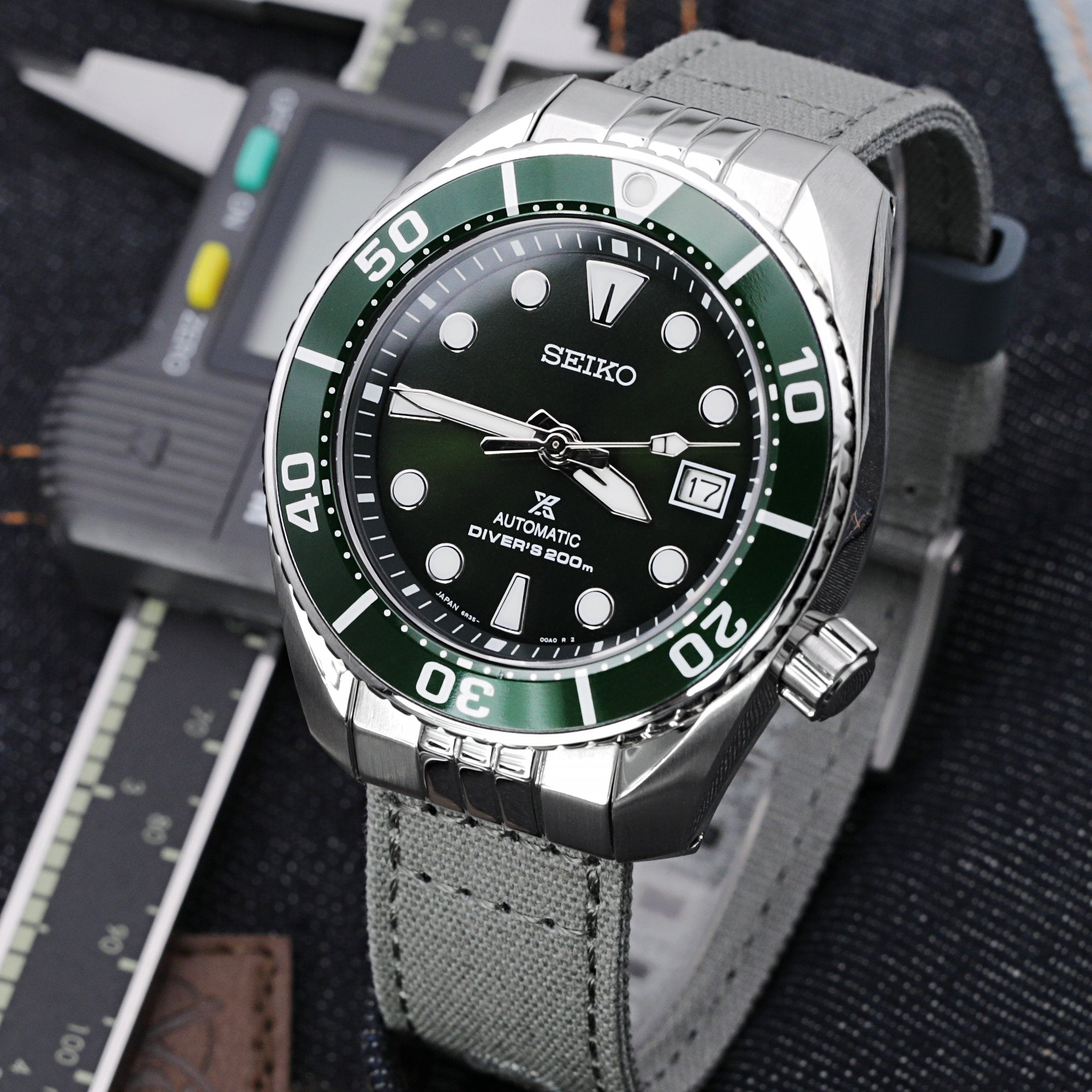 Khaki Green Quick Release Add-on End Piece Canvas + Watch Strap for Seiko Sumo SPB103 Strapcode Watch Bands