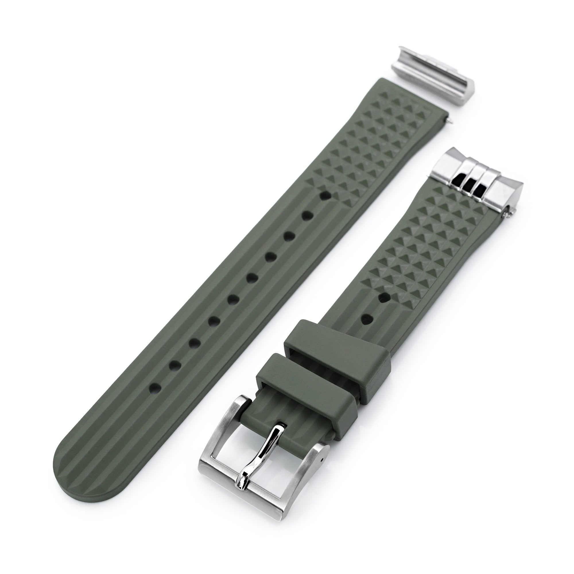 Chaffle Military Green FKM Rubber + Add-on End Piece watch strap for Seiko Sumo SPB103 Strapcode Watch Bands