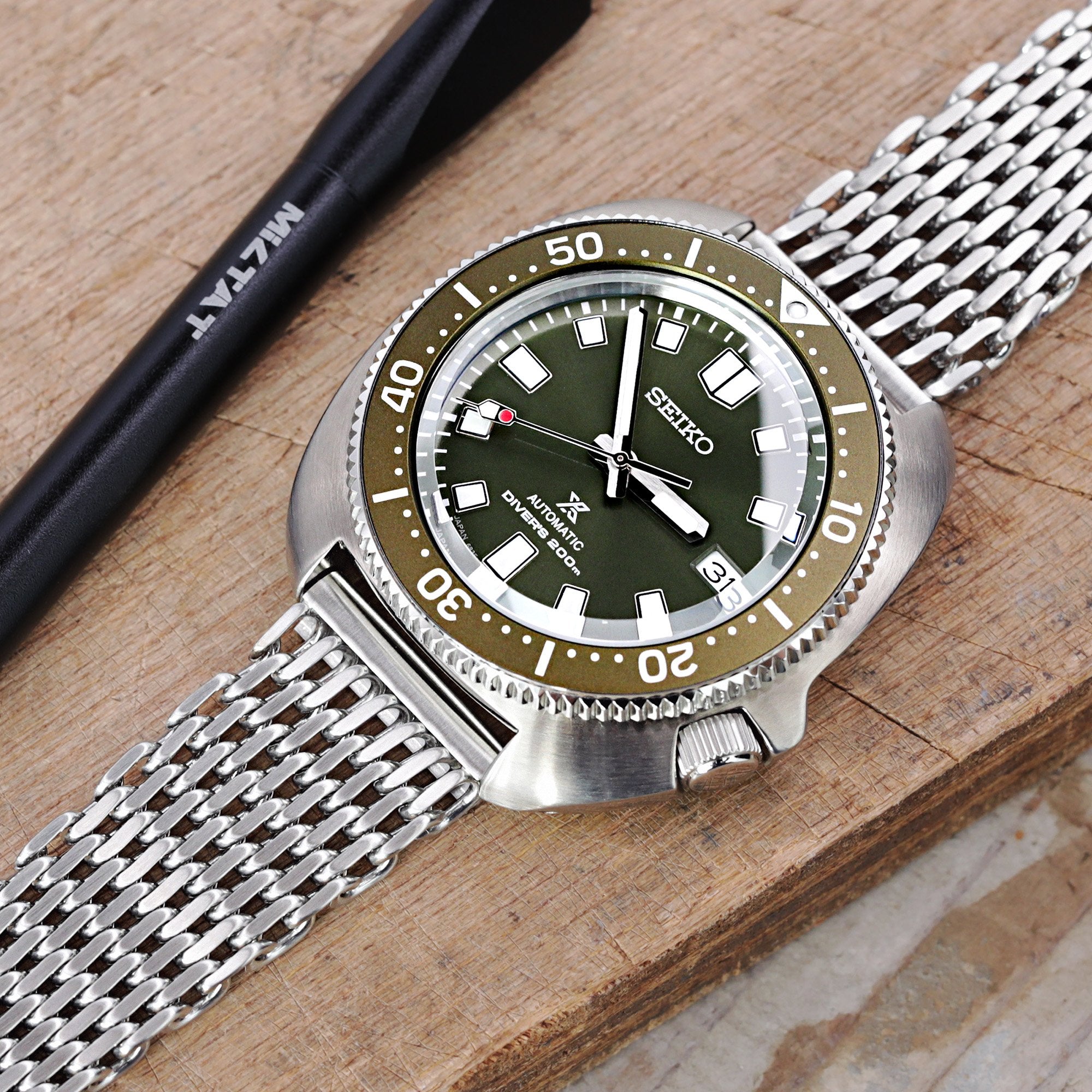 20mm Brushed Tapered Winghead "SHARK" Mesh watch band, V-Clasp Strapcode Watch Bands