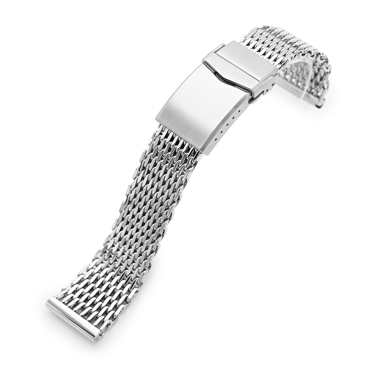 20mm Polished Tapered Winghead &quot;SHARK&quot; Mesh watch band, V-Clasp Strapcode Watch Bands