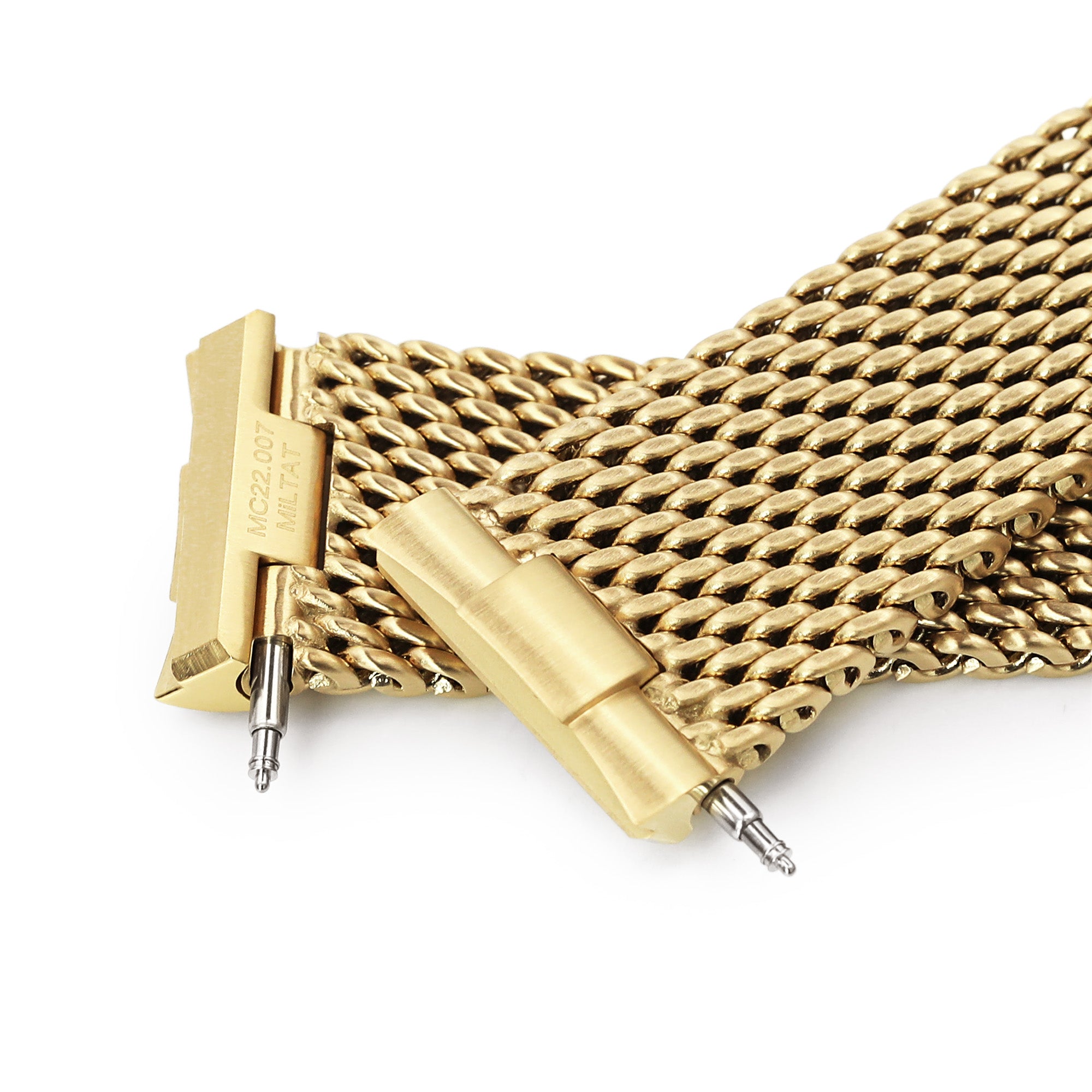 Curved End Massy Mesh Watch Band compatible with Seiko Gold Turtle SRPC44 SRPD46, V-Clasp, Full IP Gold