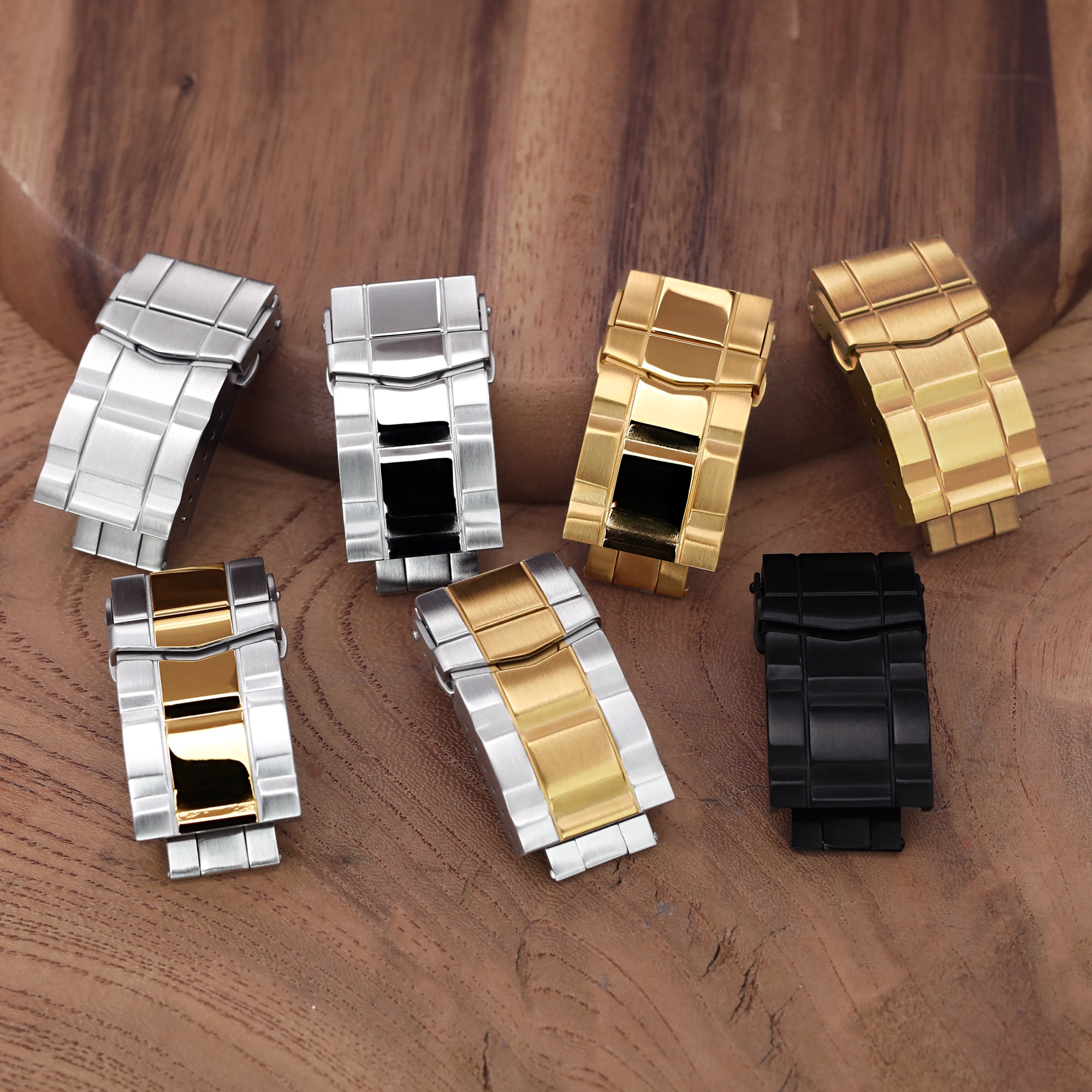 18mm Solid 316L Stainless Steel Double Locks SUB Diver Clasp Button Control 2-tone IP Brushed Gold Strapcode Buckles