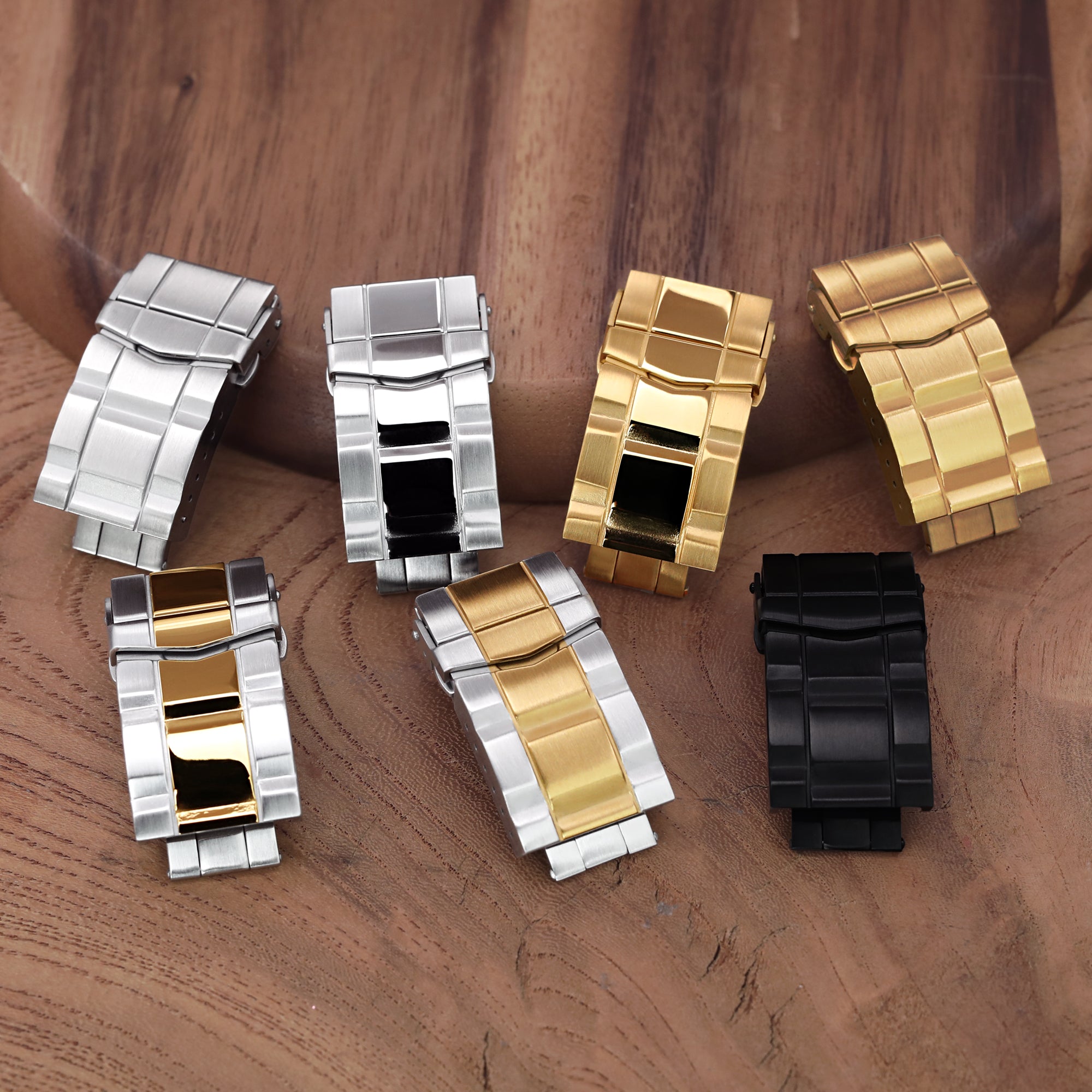 18mm Solid 316L Stainless Steel Double Locks SUB Diver Clasp Button Control 2-tone IP Gold Strapcode Buckles