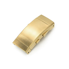 Fibbia estensibile subacquea a cricchetto 18mm in acciaio 316L, controllo a pulsante, finitura spazzolata IP oro