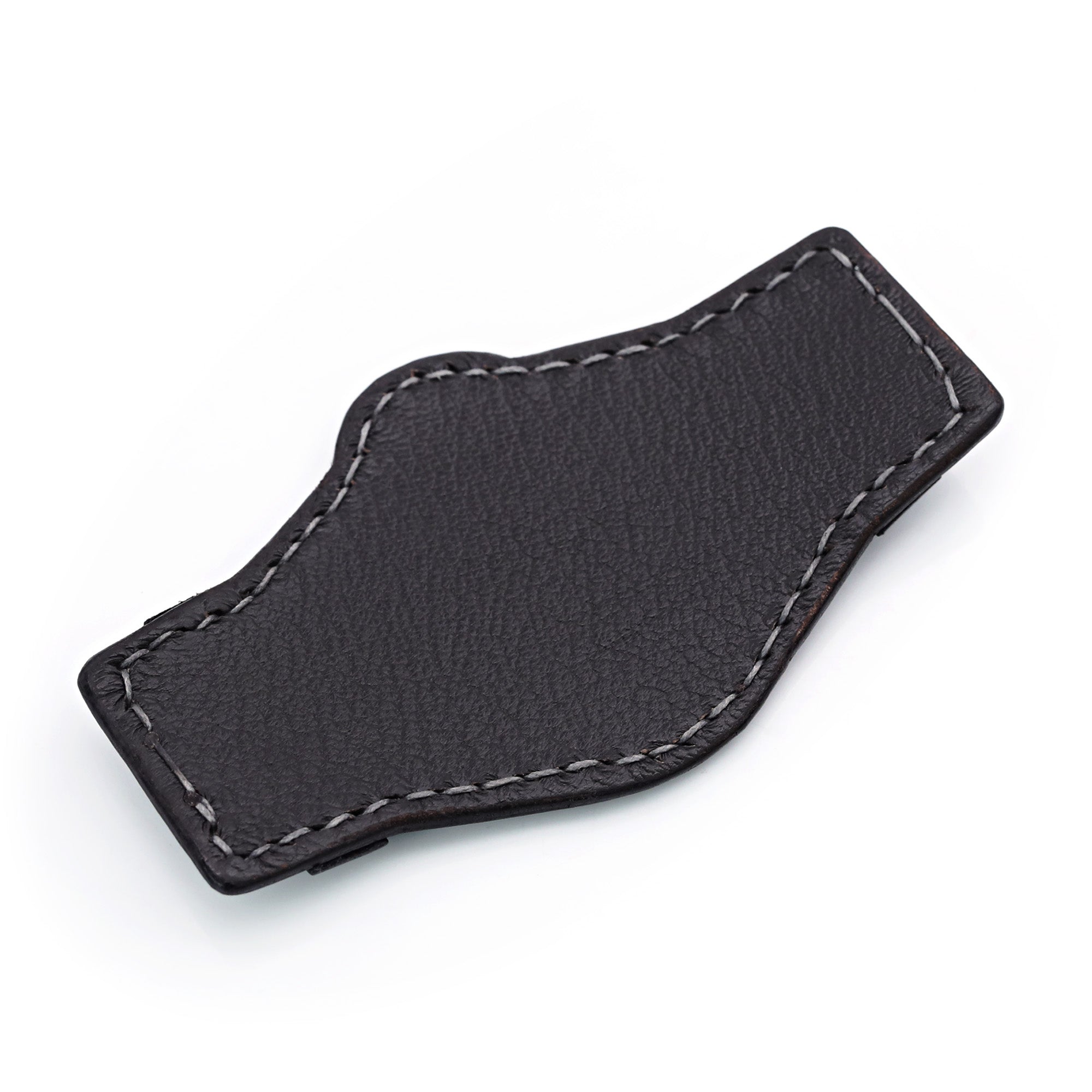 Black Geniune Calf Leather BUND Pad for 20mm or 22mm Watch Straps, Grey Wax Stitching