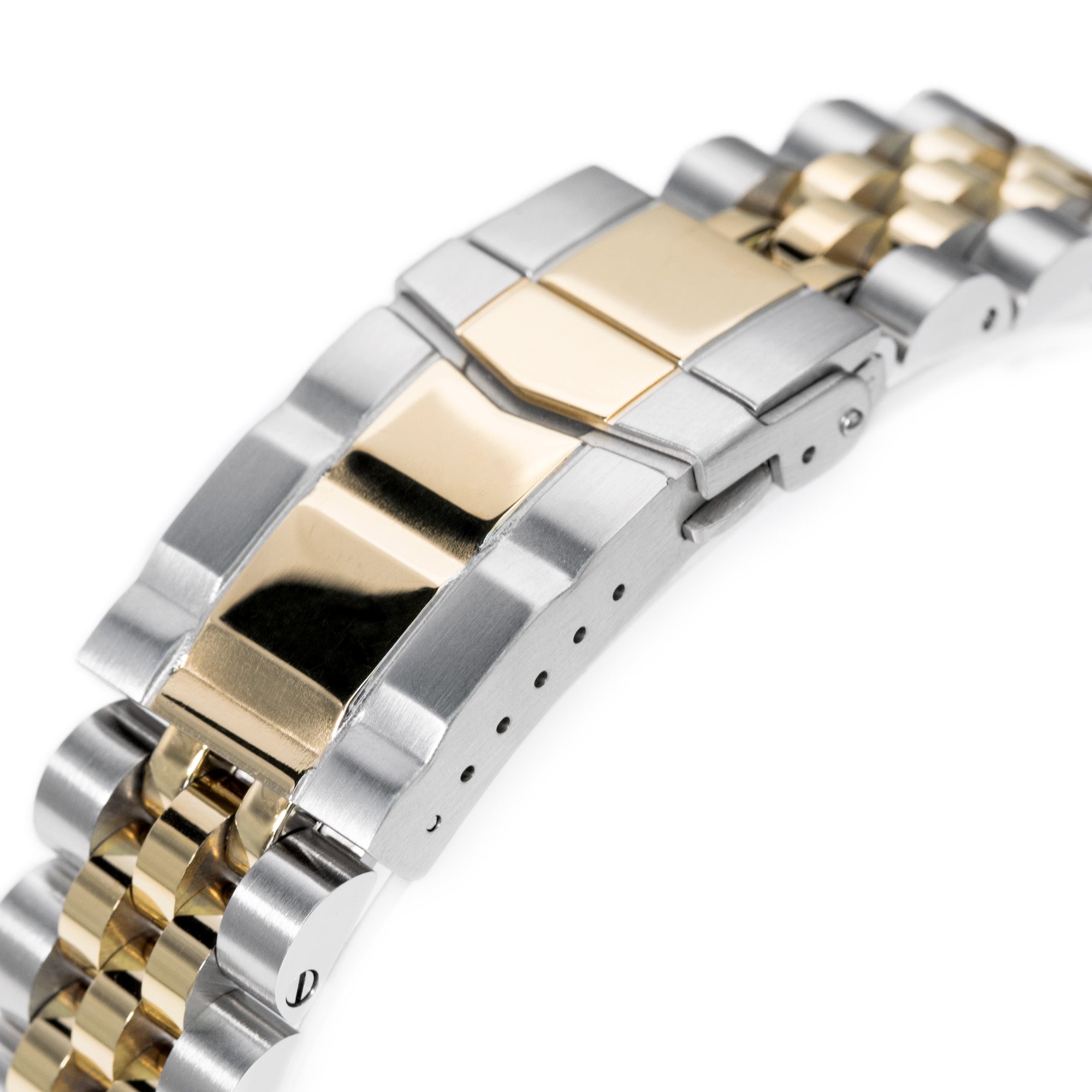 20mm Angus-J Louis JUB Watch Band for Seiko Alpinist SARB017 (or Hamilton K.), Two Tone IP Gold SUB Clasp Strapcode Watch Bands