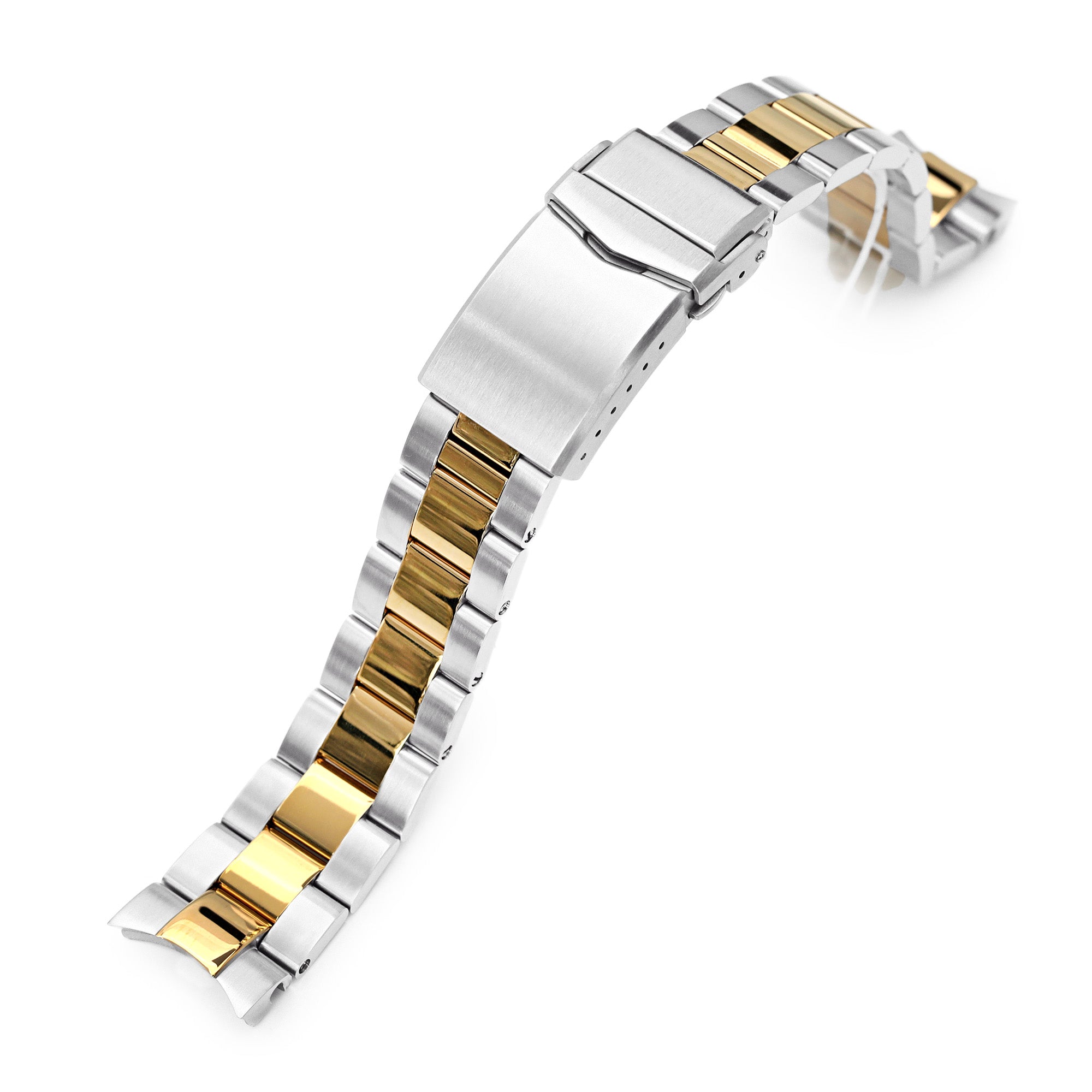 20mm Super-O Boyer 316L Stainless Steel Watch Bracelet for Seiko Alpinist SARB017, Two Tone IP Gold V-Clasp Strapcode Watch Bands