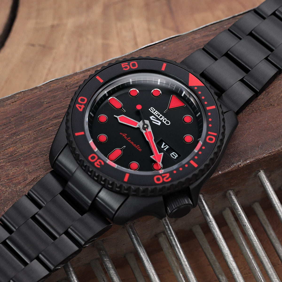 Seiko 5 Sports SRPD83K1 Black Hard Coating Red Lume Street Style Strapcode Watch Bands