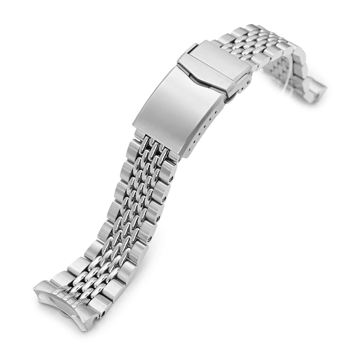 22mm Goma BOR 316L Stainless Steel Watch Band for Seiko 5, Brushed and Polished V-Clasp Strapcode Watch Bands