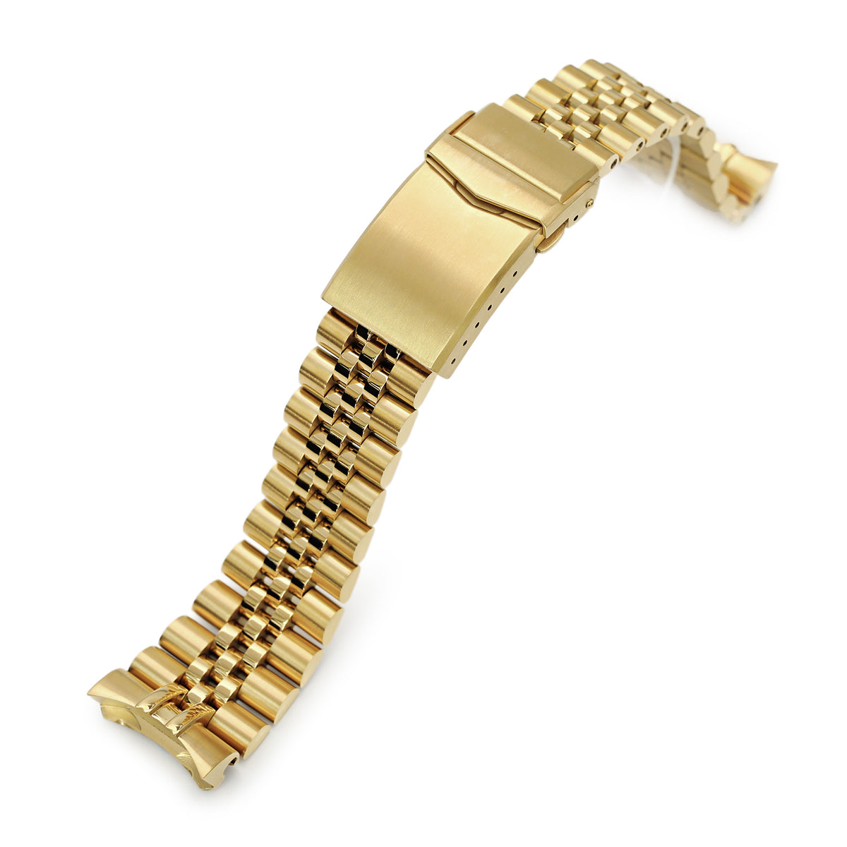 22mm Super-J Louis JUB Watch Band compatible with Seiko SKX007, 316L Stainless Steel Full IP Gold with Polished Center V-Clasp