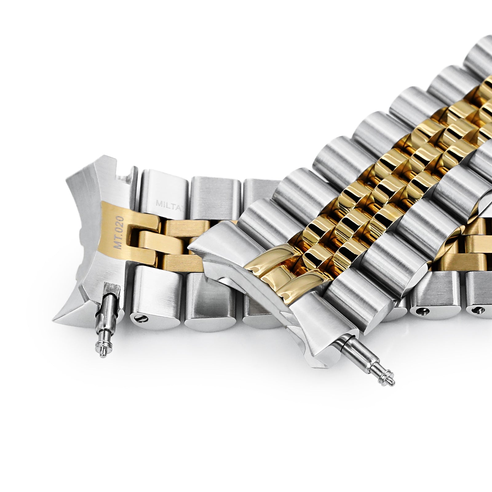 22mm Super-J Louis 316L Stainless Steel Watch Band for Seiko SKX007, Two Tone IP Gold V-Clasp Strapcode Watch Bands