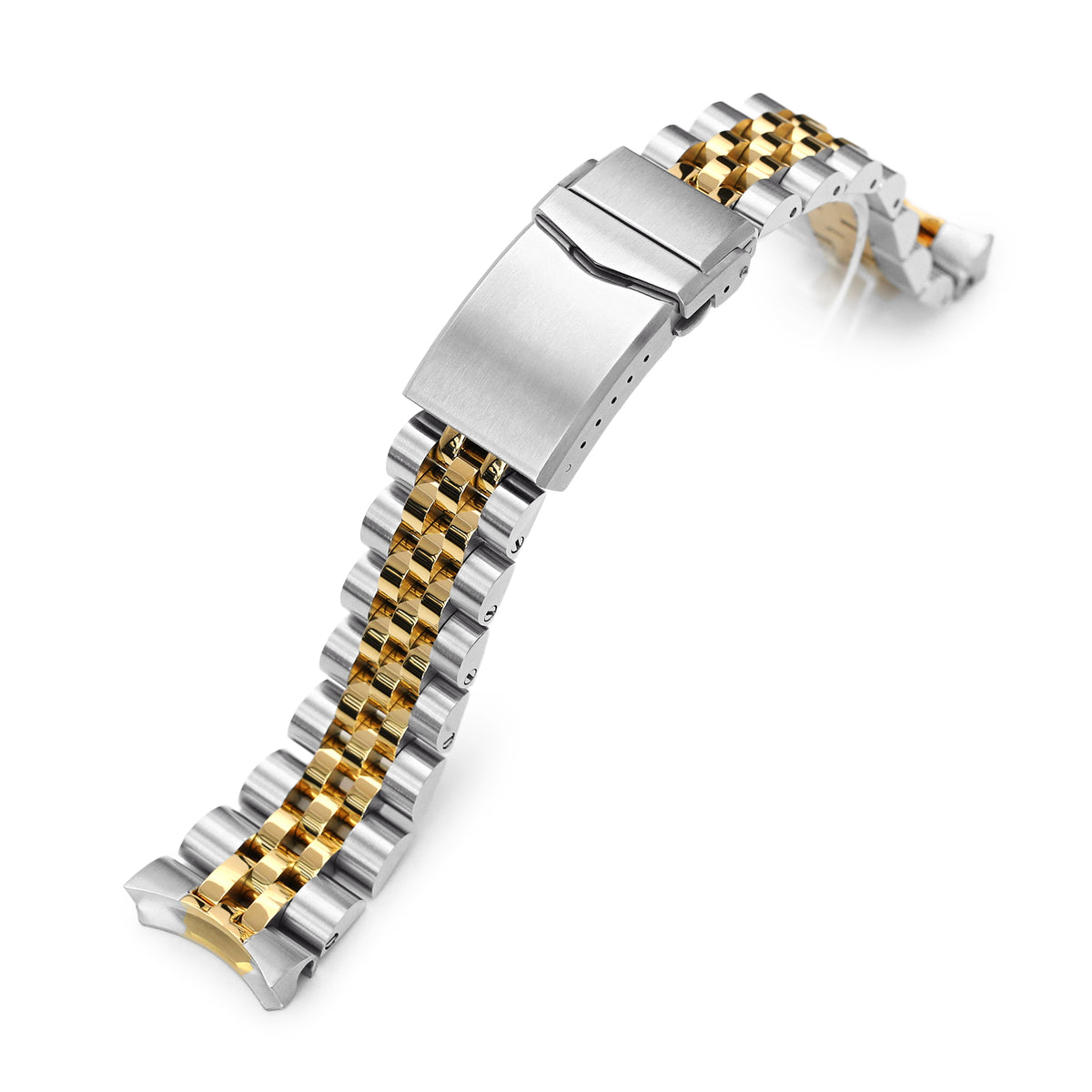 22mm Angus-J Louis Watch Band compatible with Seiko SKX007, 316L Stainless Steel Two Tone IP Gold V-Clasp