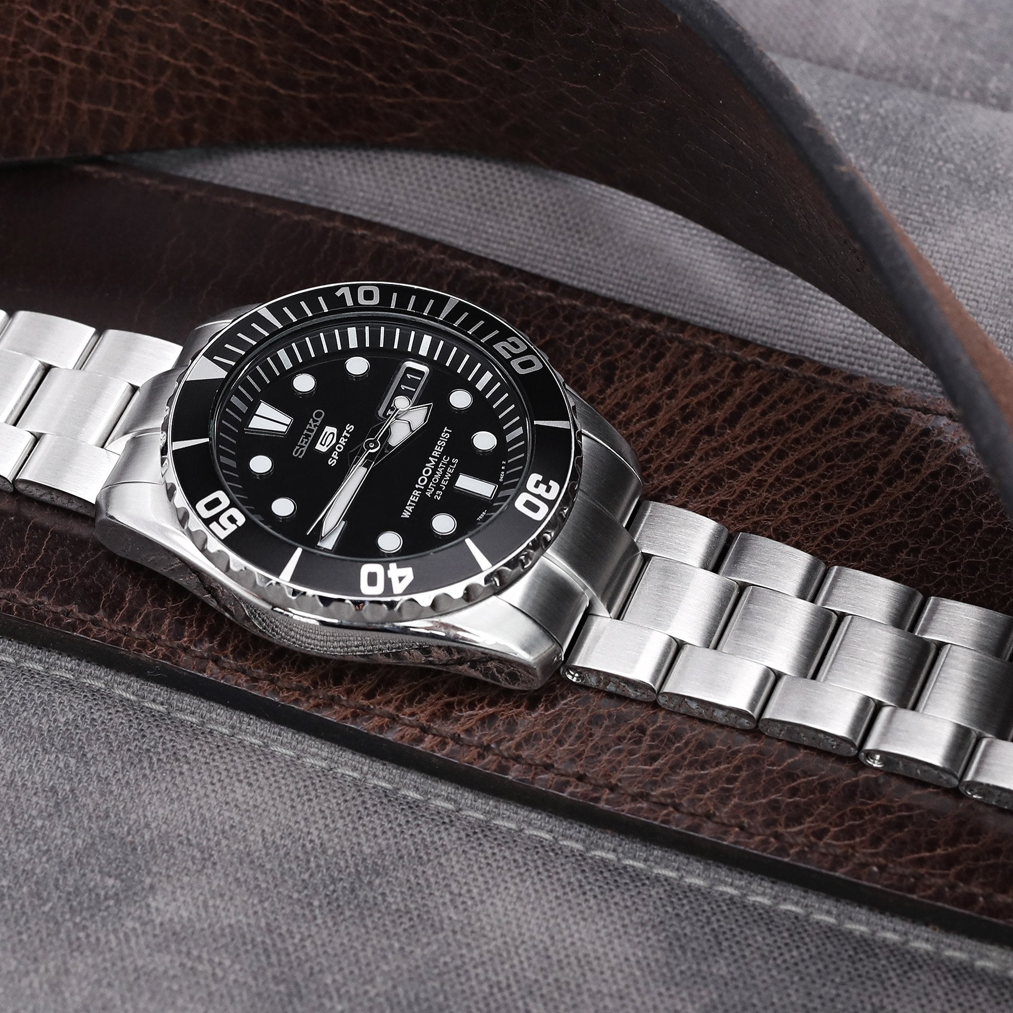 22mm Super-O Boyer Watch Bracelet for SEIKO SNZF17 Sea Urchin, Diver Clasp, Brushed Strapcode Watch Bands